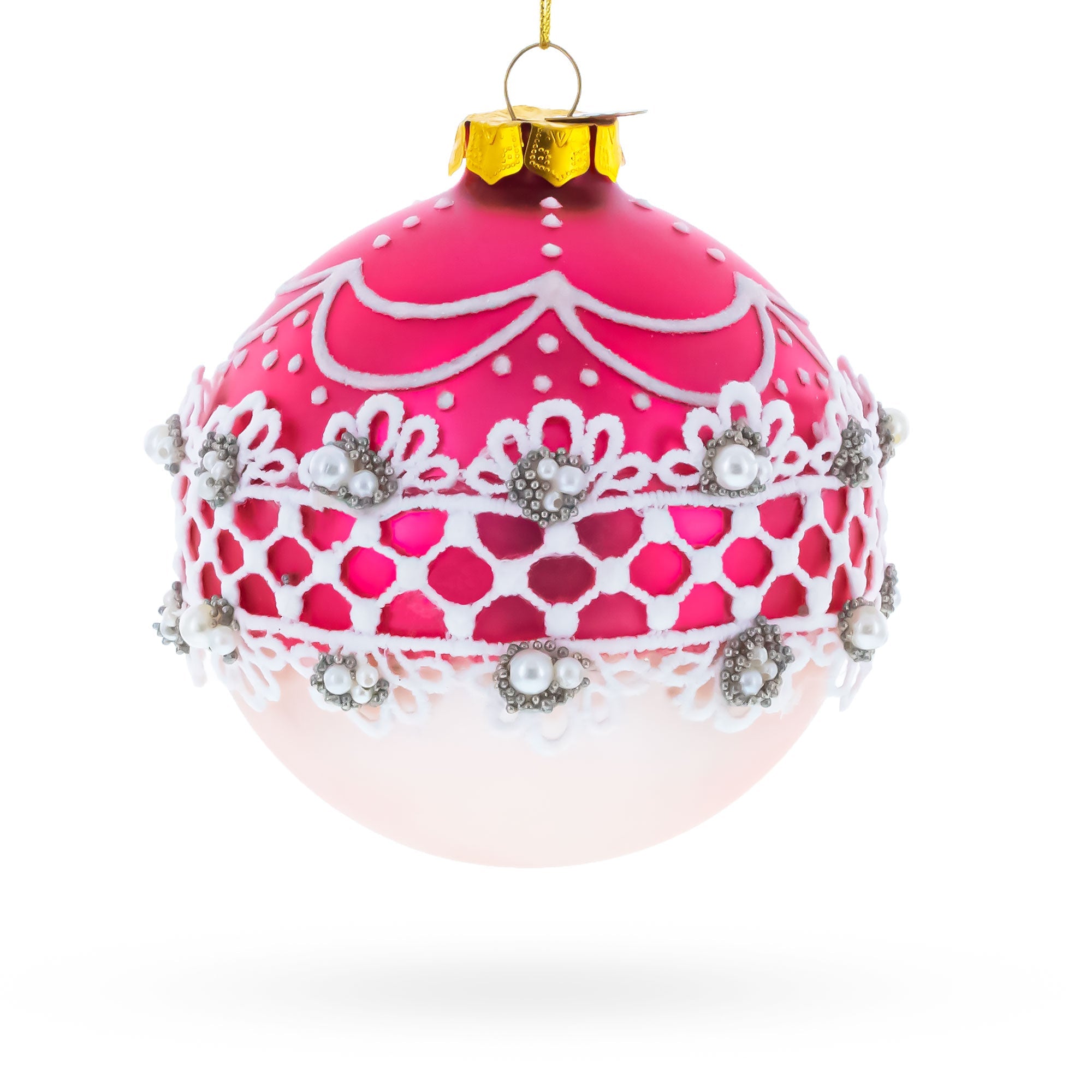 Elegant Laced Pink Glass Christmas Ornament