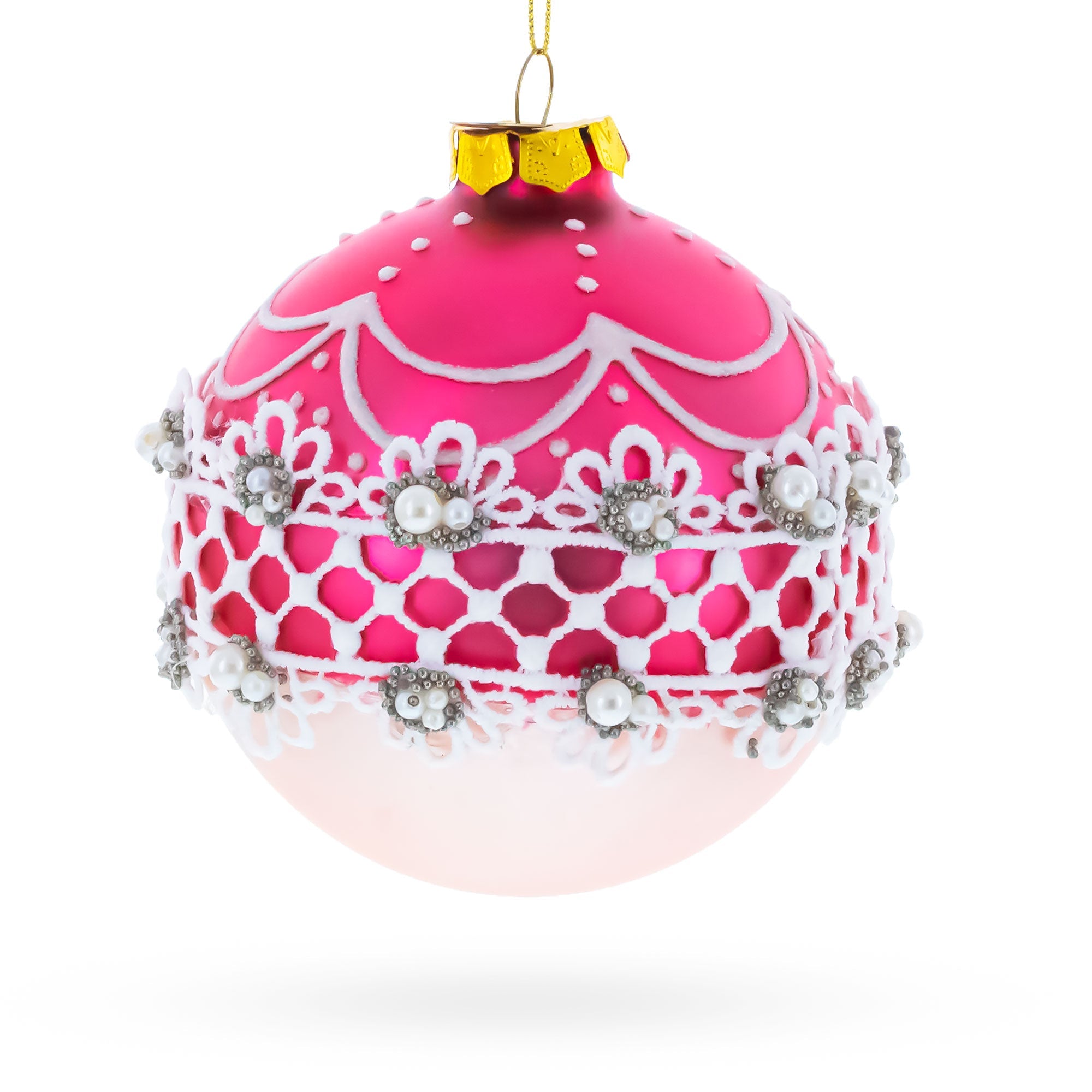 Elegant Laced Pink Glass Christmas Ornament