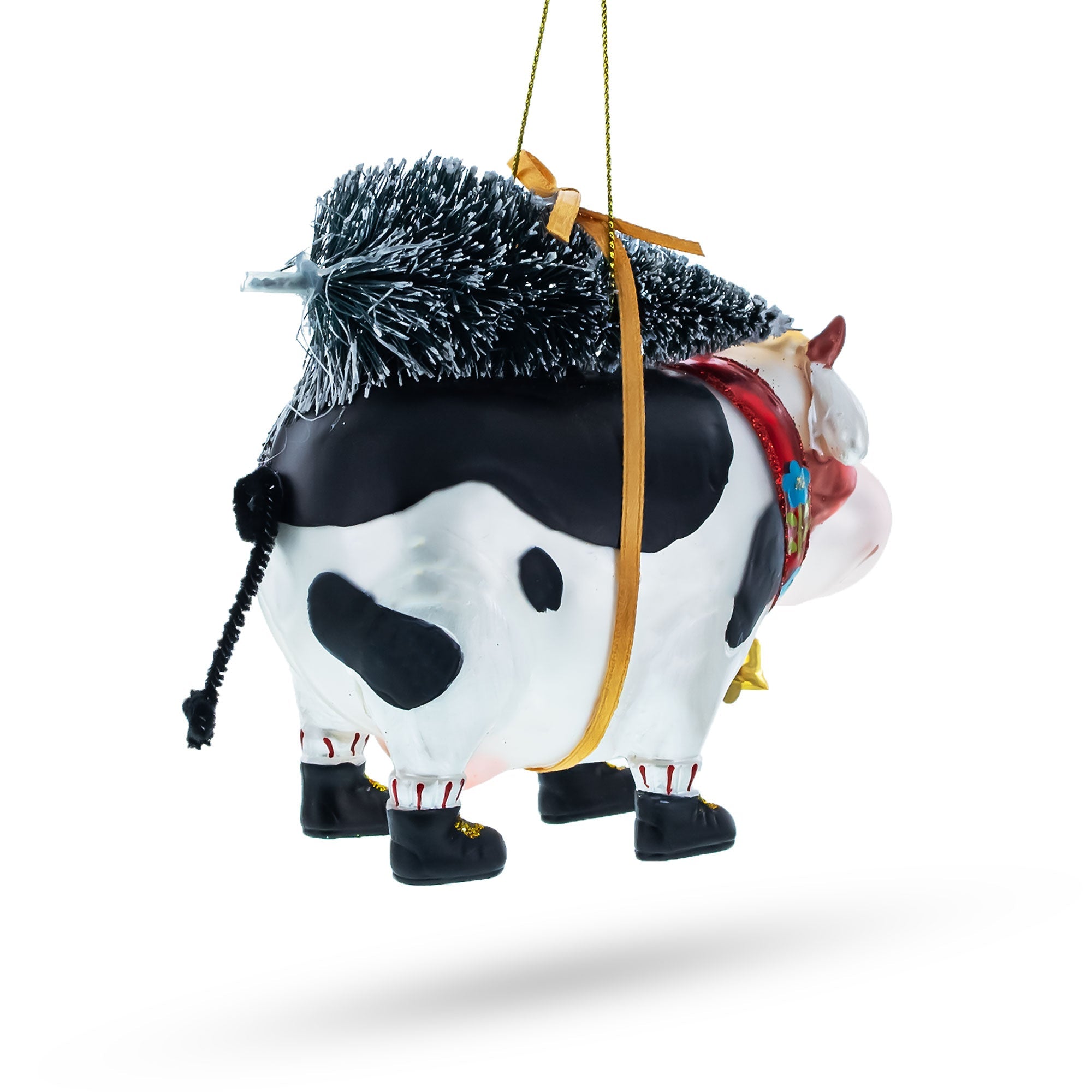 Cow Carrying Tree Glass Christmas Ornament
