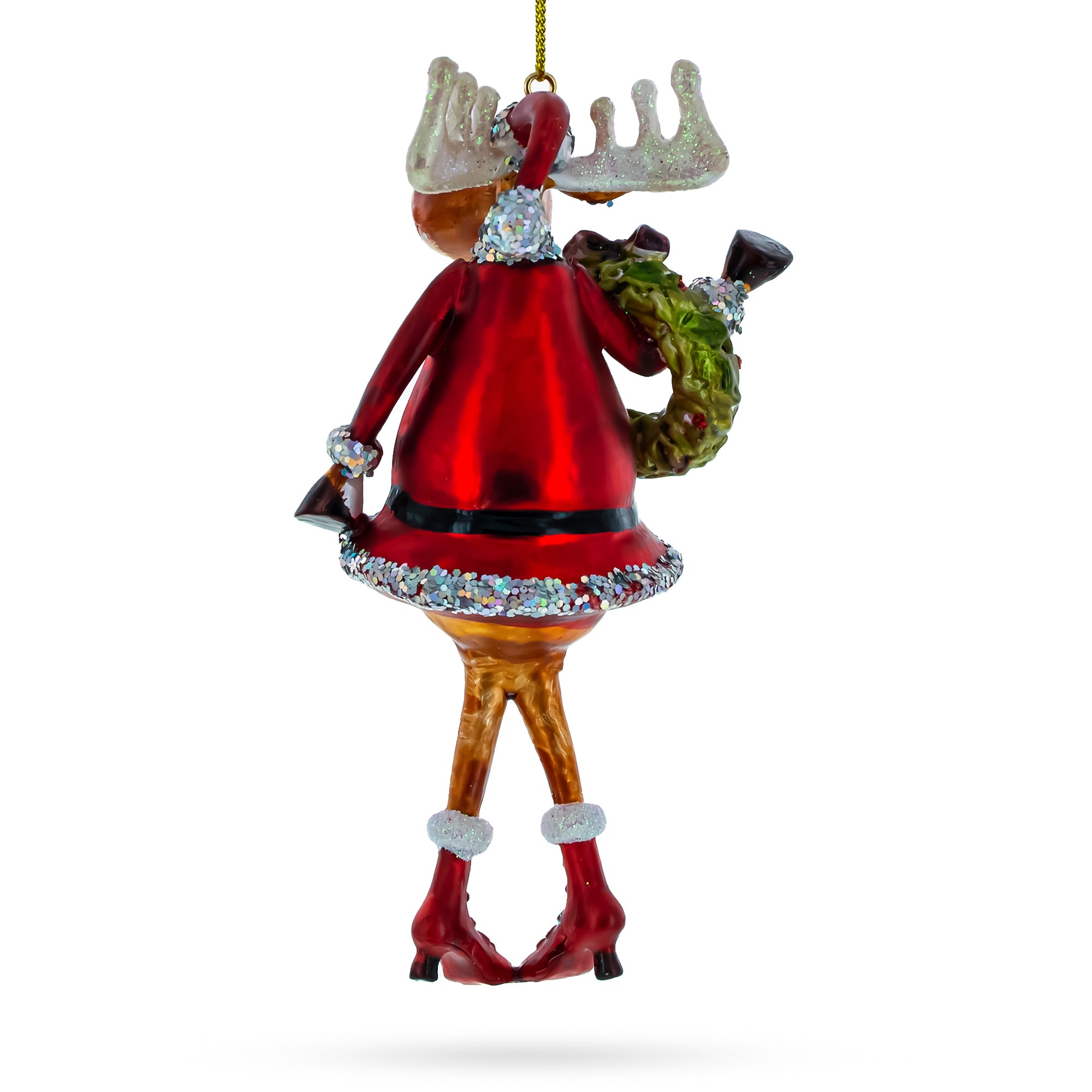 Reindeer Lady Adorned with Wreath Glass Christmas Ornament