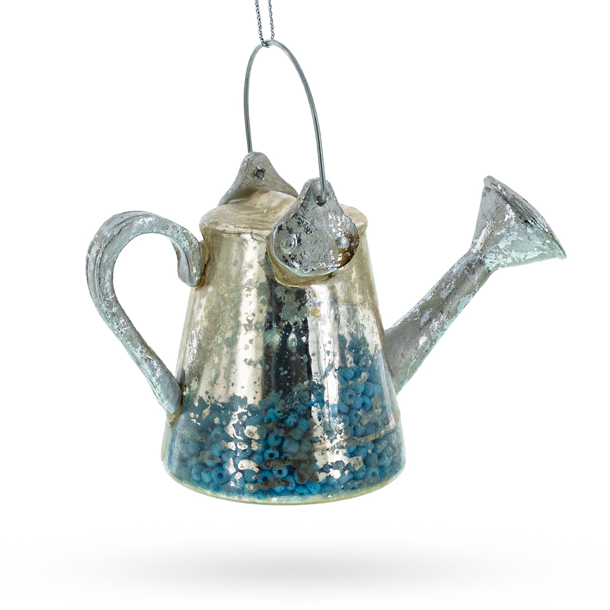 Rustic Metal Watering Can Glass Christmas Ornament