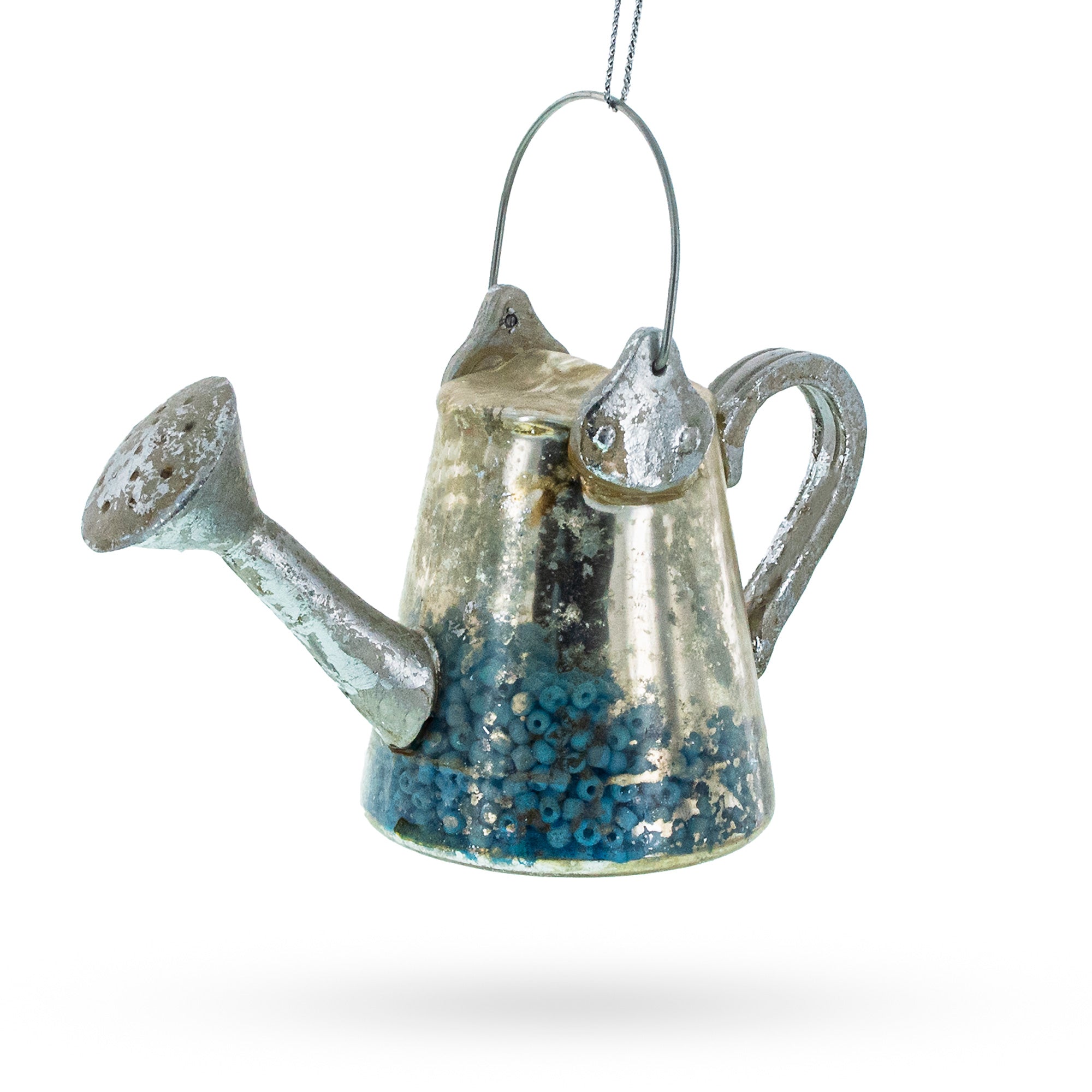 Rustic Metal Watering Can Glass Christmas Ornament