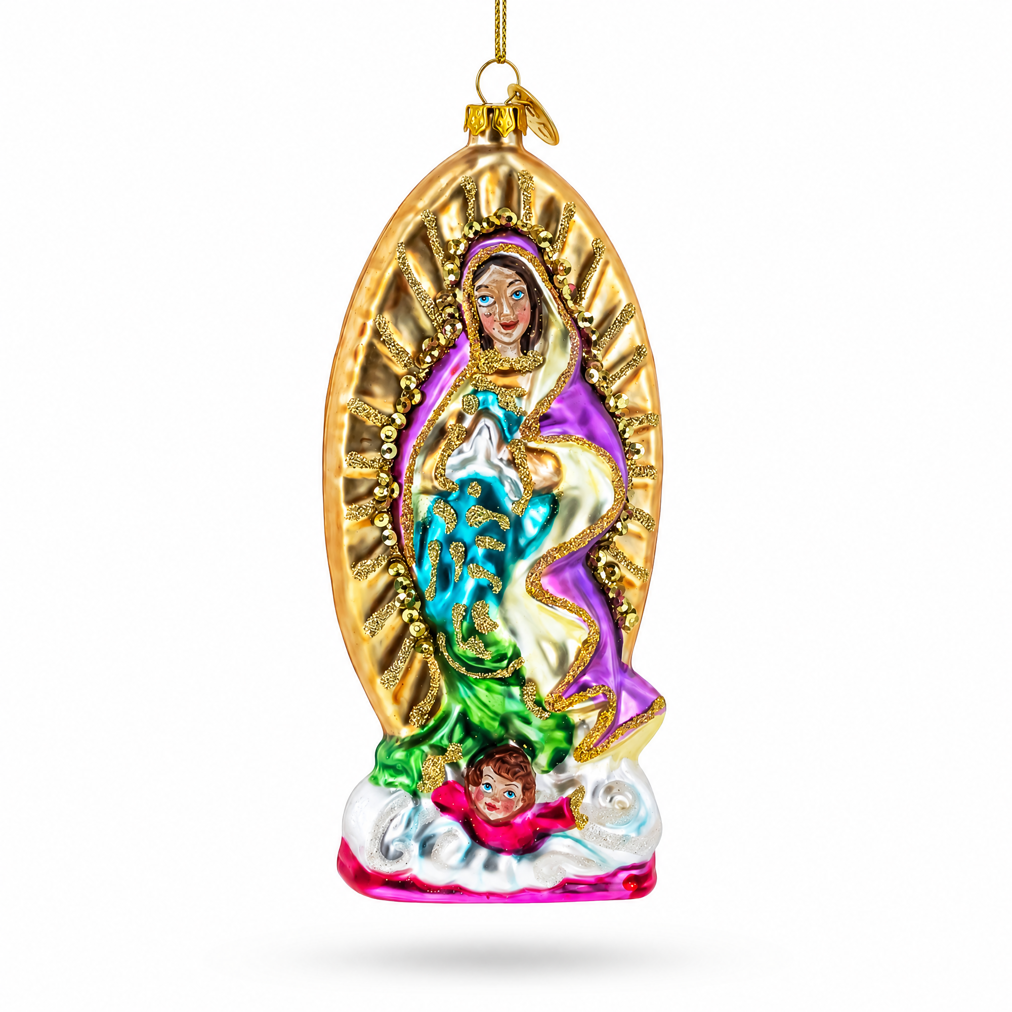 Reverent Virgin Mary Glass Christmas Ornament