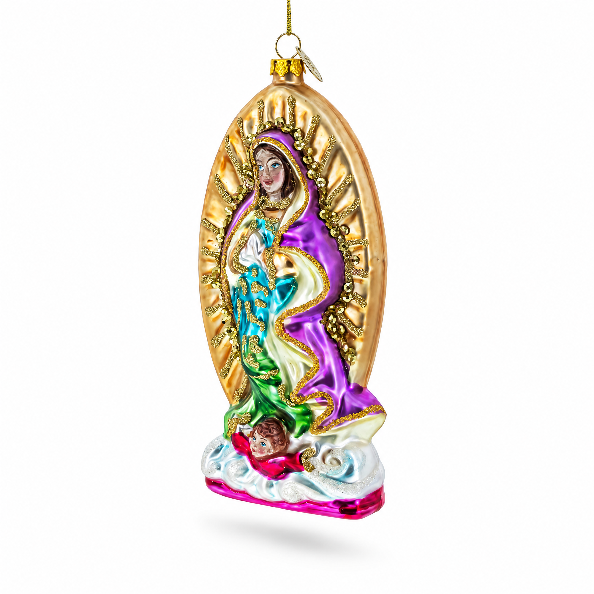 Reverent Virgin Mary Glass Christmas Ornament