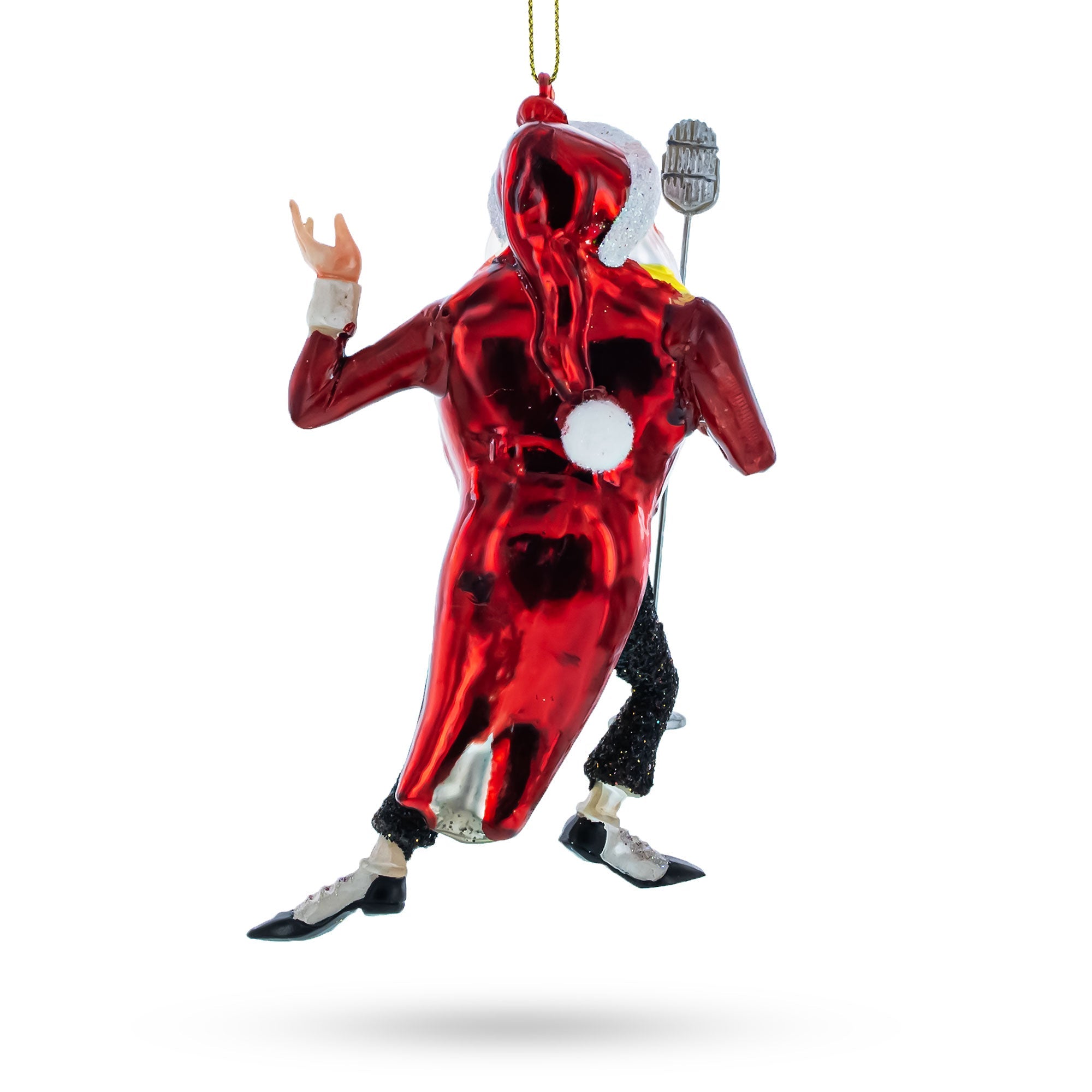 Jolly Singing Santa with Microphone Glass Christmas Ornament