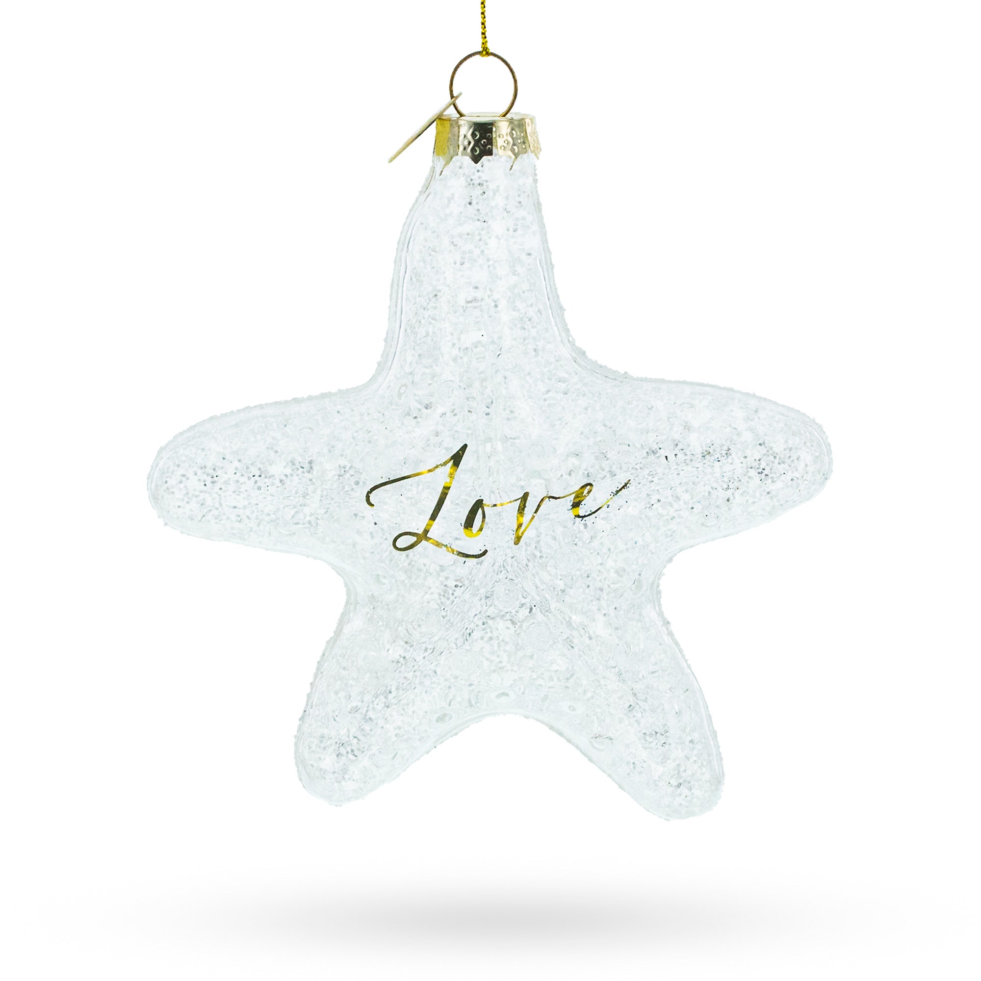 Radiant White Star "Love" Glass Christmas Ornament