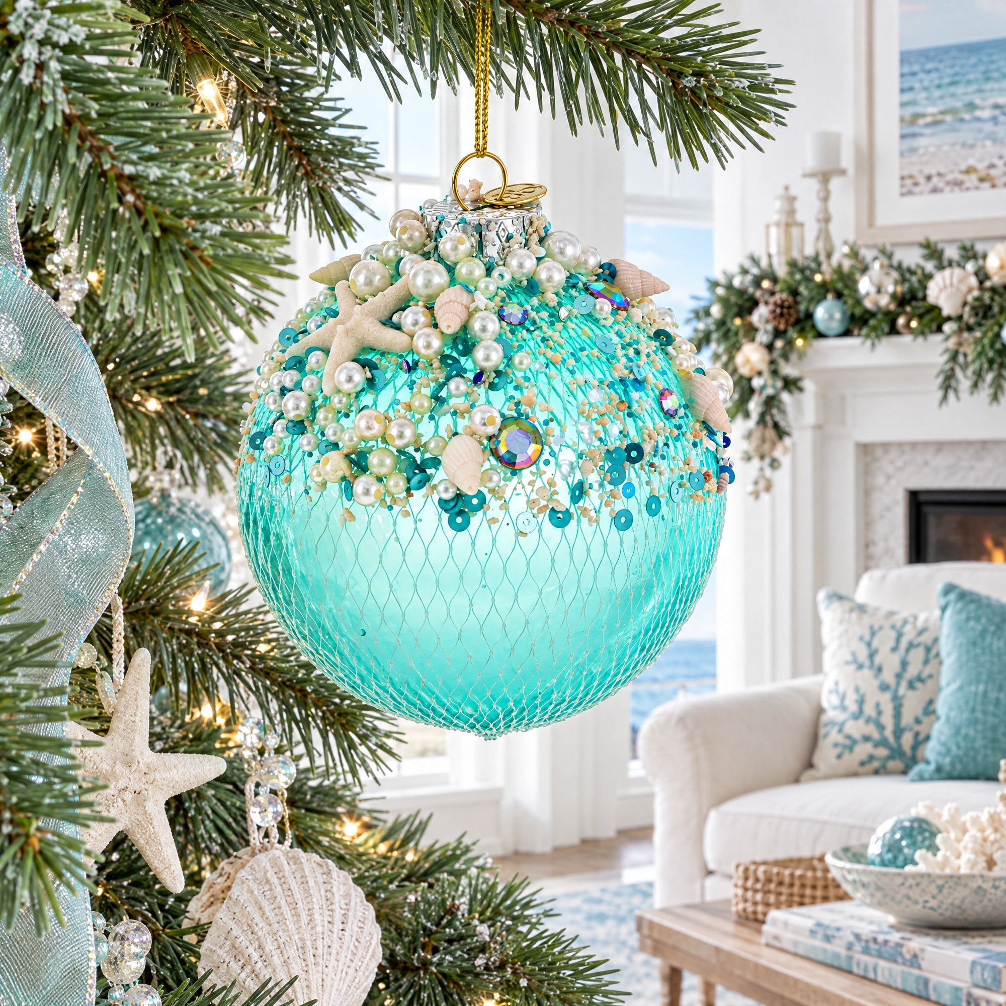 Nautical-Themed Glass Christmas Ornament