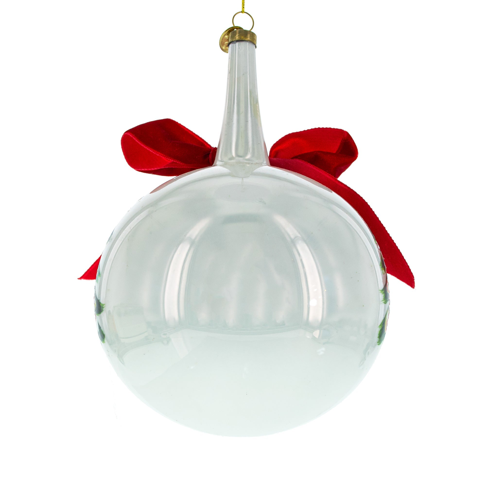 Large Santa, Tree, and Red Bow Glass Ball Christmas Ornament 7 Inches
