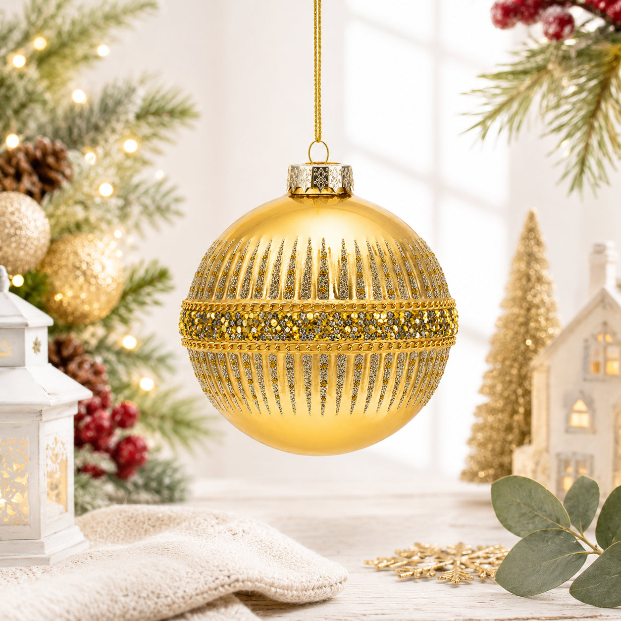 Glittering Gold Glass Christmas Ornament