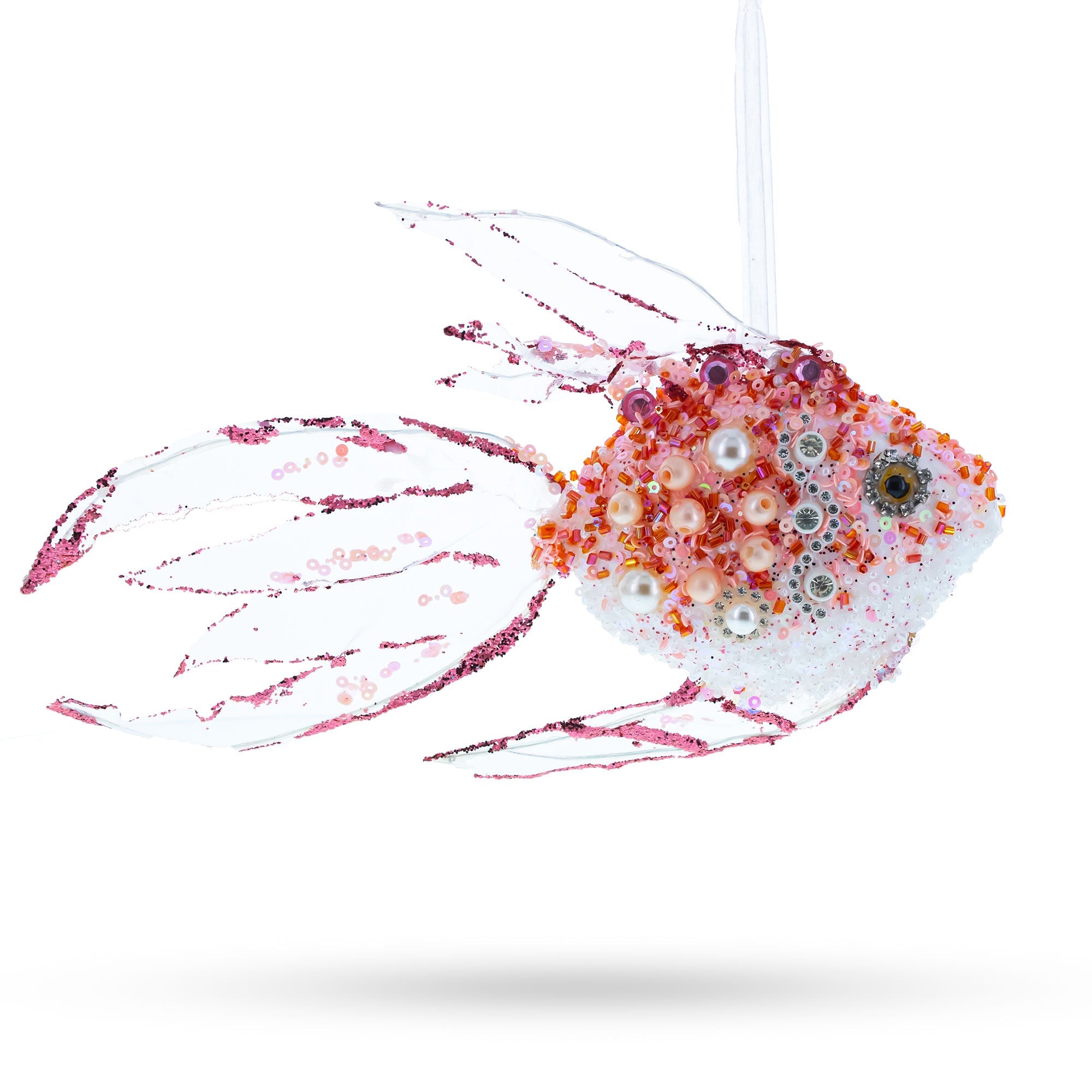 Beaded Blue Coral Reef Fish Glass Christmas Ornament