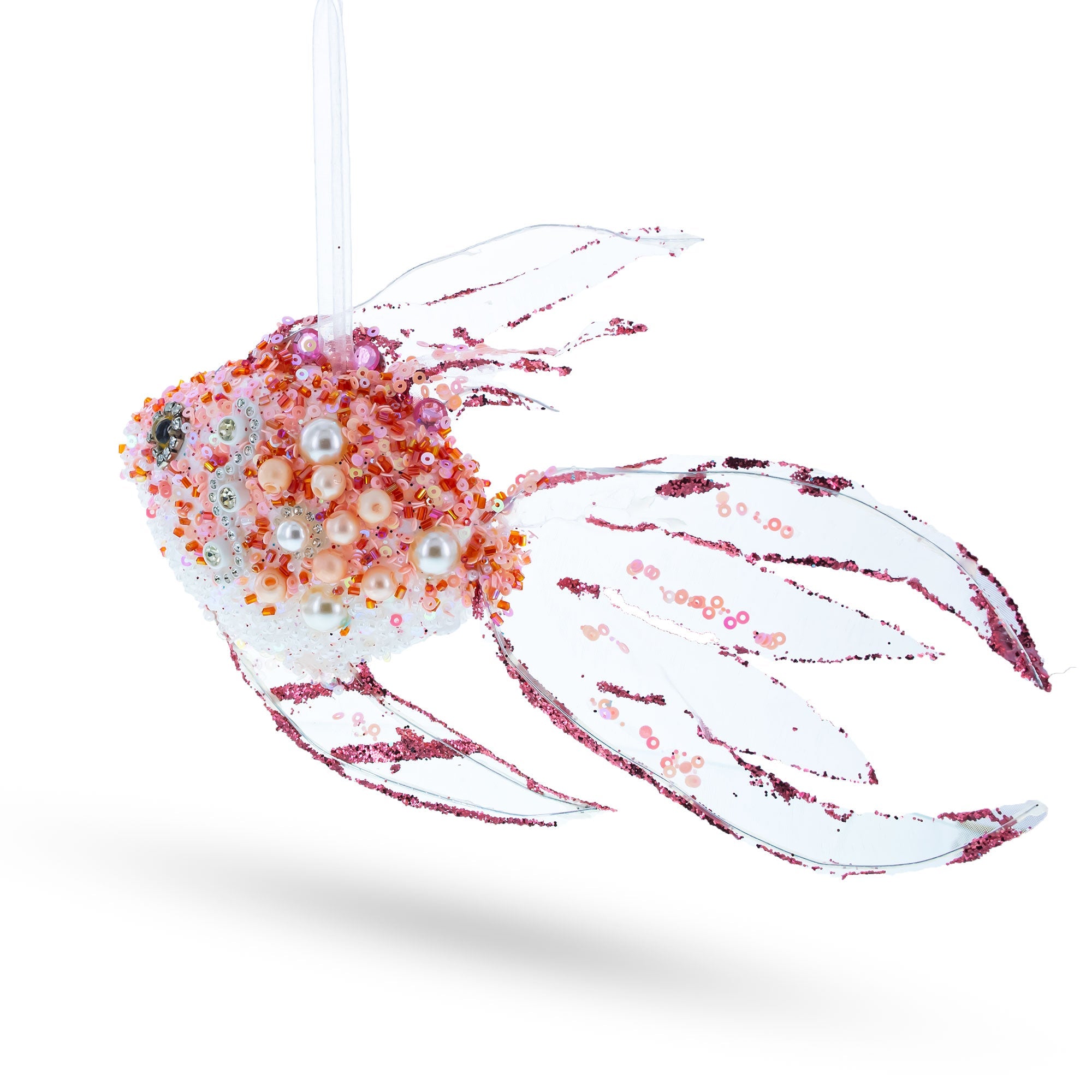 Beaded Blue Coral Reef Fish Glass Christmas Ornament