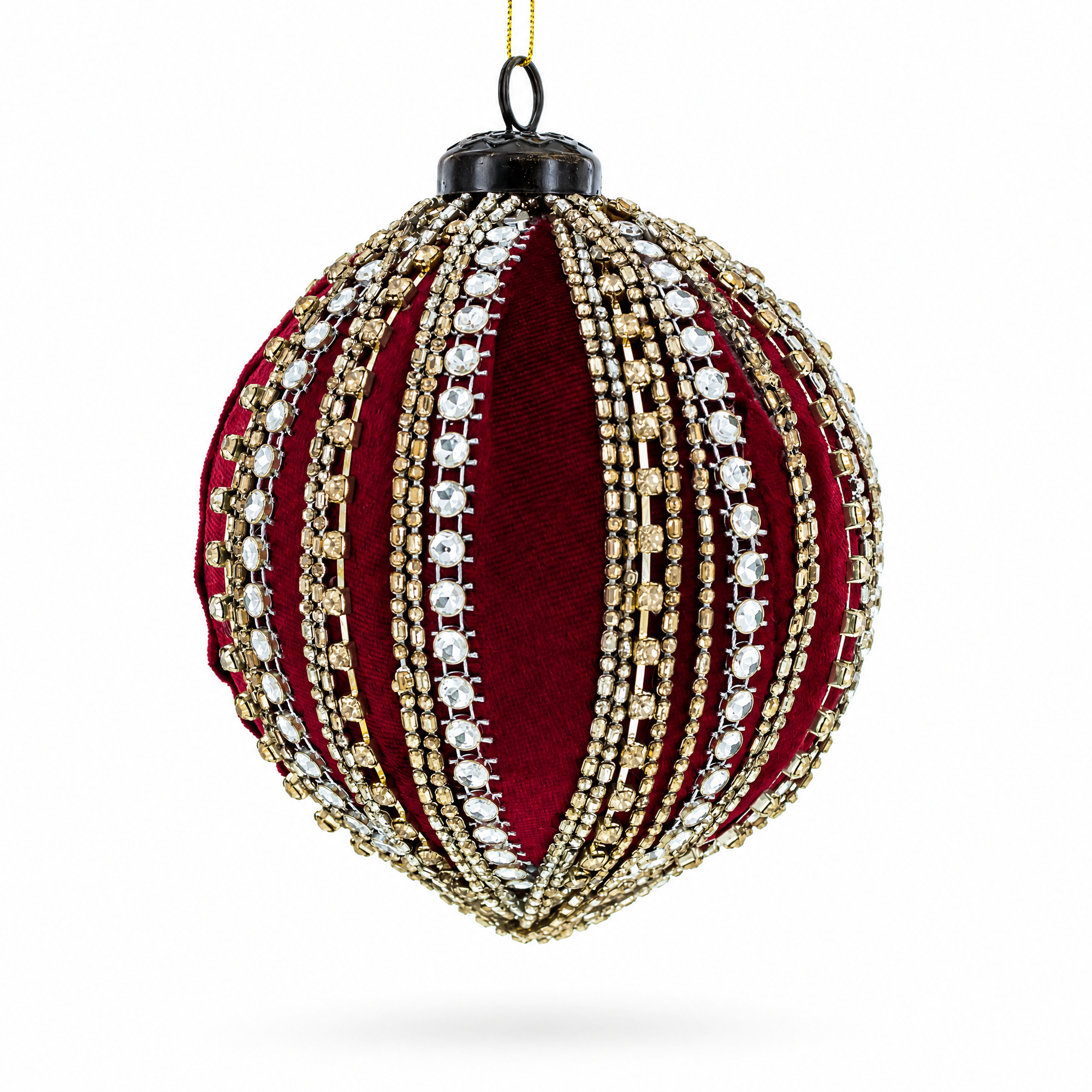 Sparkling Rhinestones on Red Glass Ball Christmas Ornament