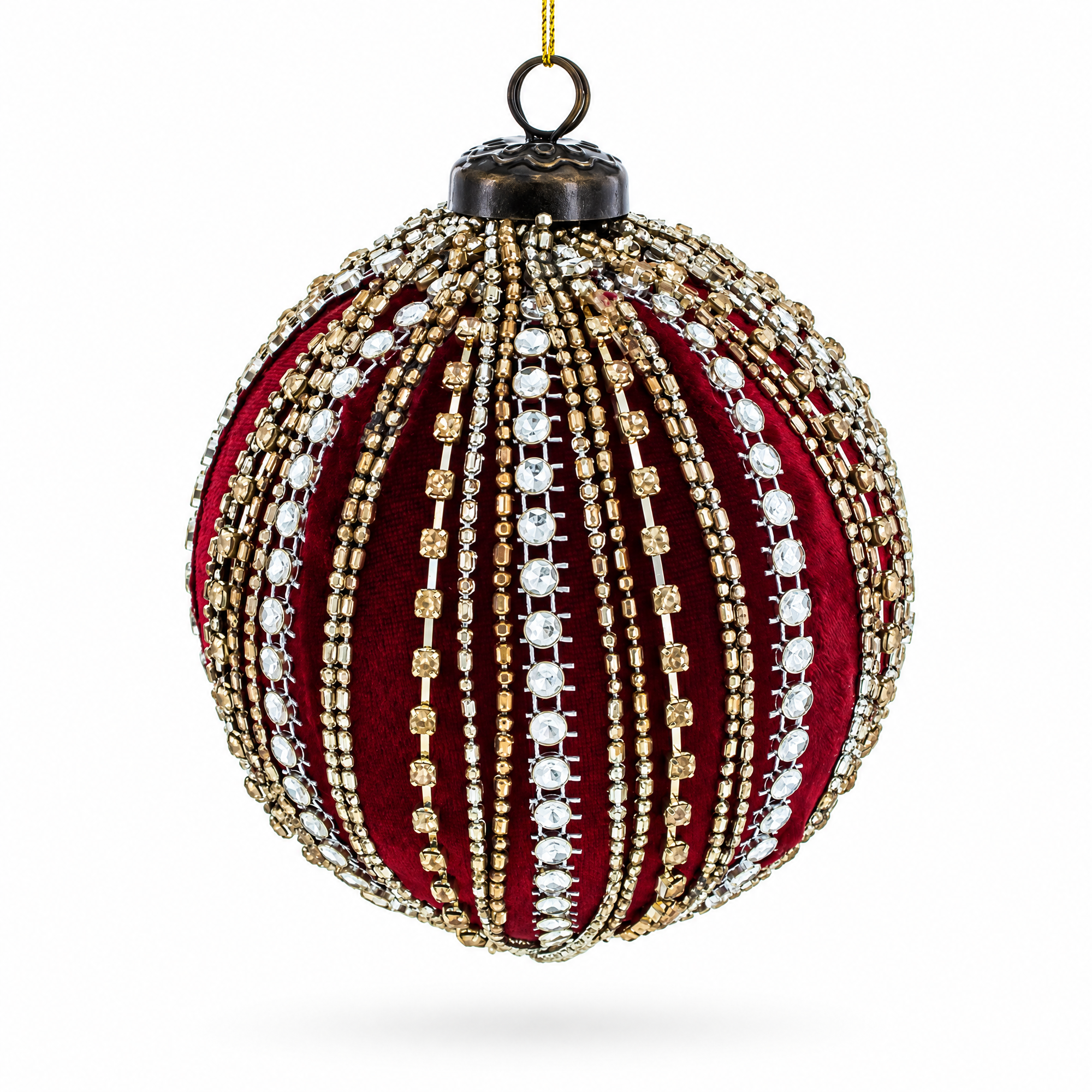 Sparkling Rhinestones on Red Glass Ball Christmas Ornament