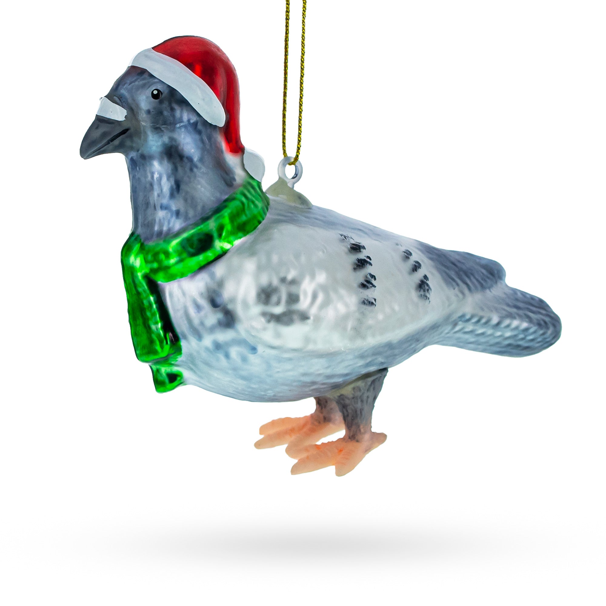 Pigeon in Santa Hat Glass Christmas Ornament