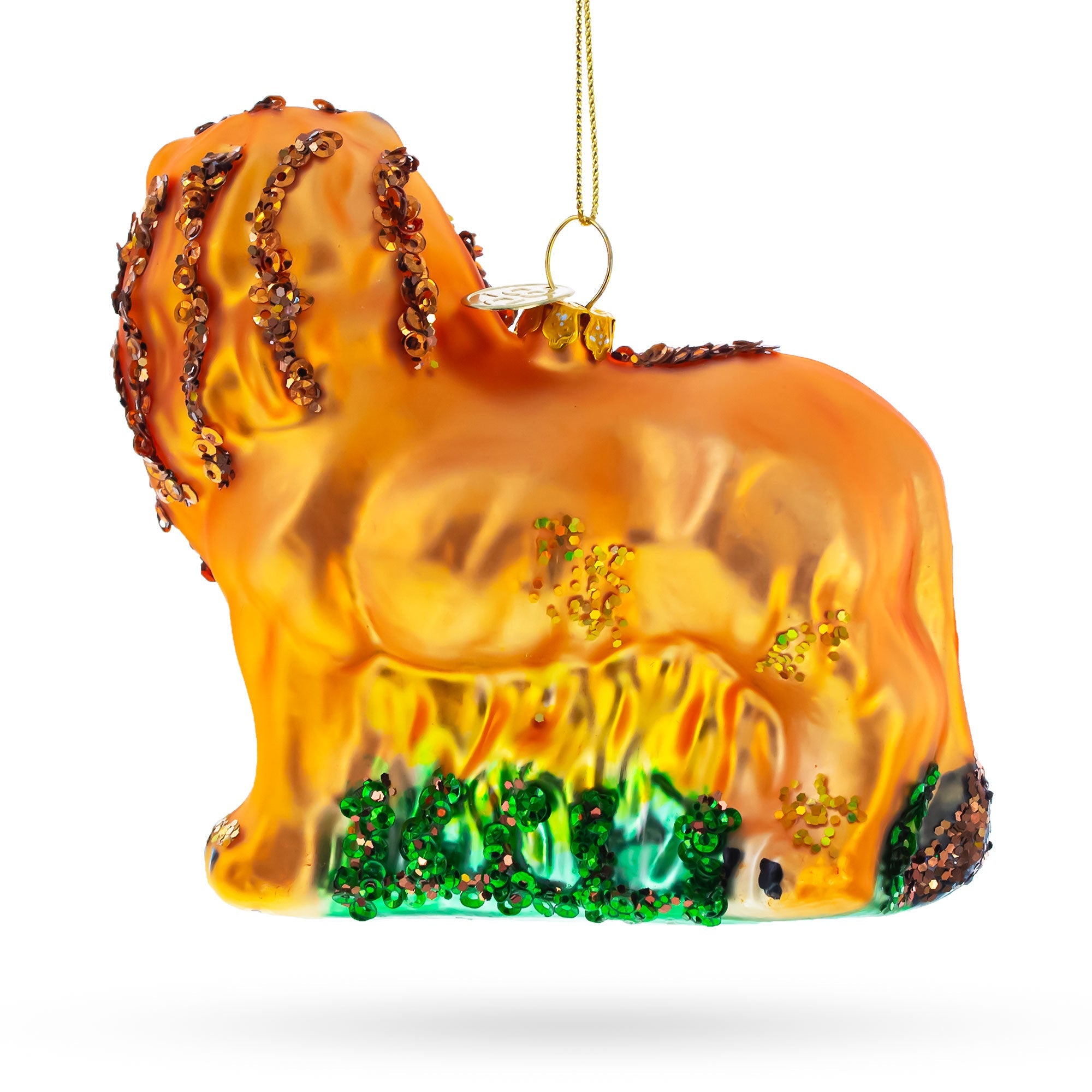 Glittered Lion Glass Christmas Ornament