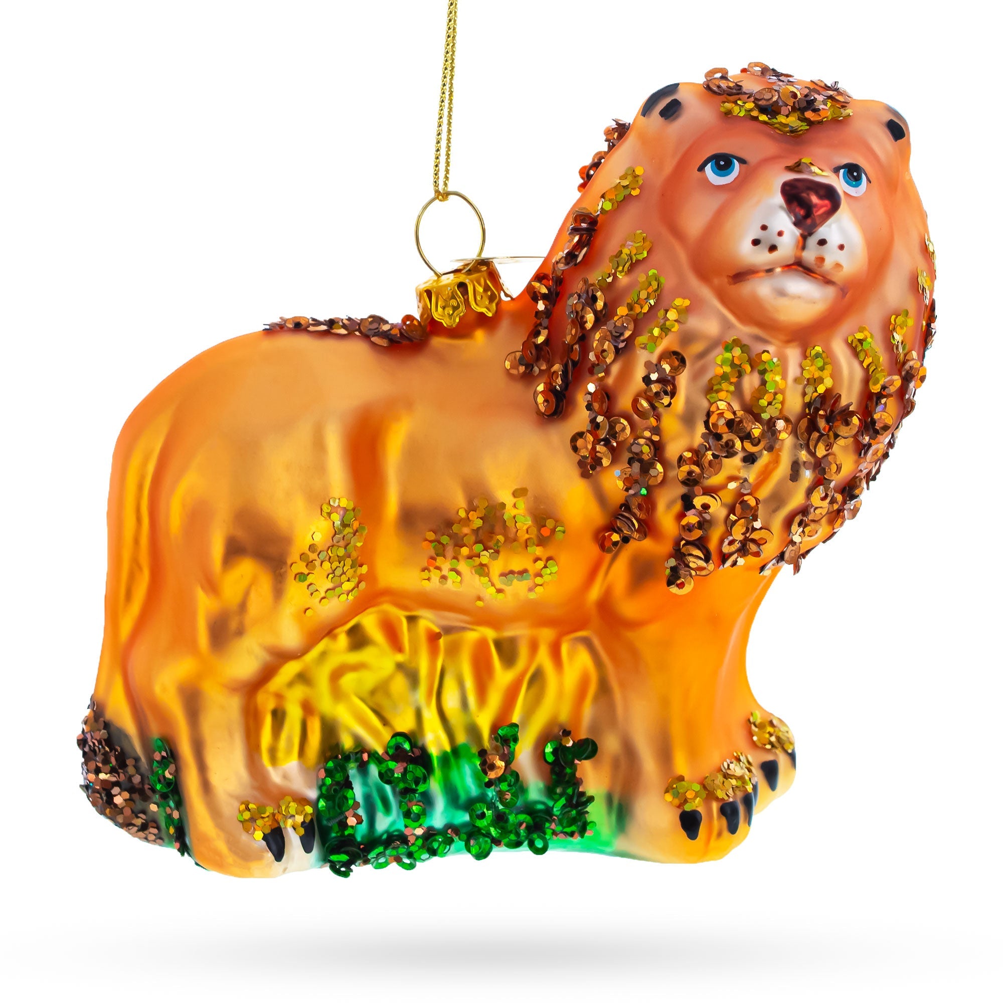 Glittered Lion Glass Christmas Ornament