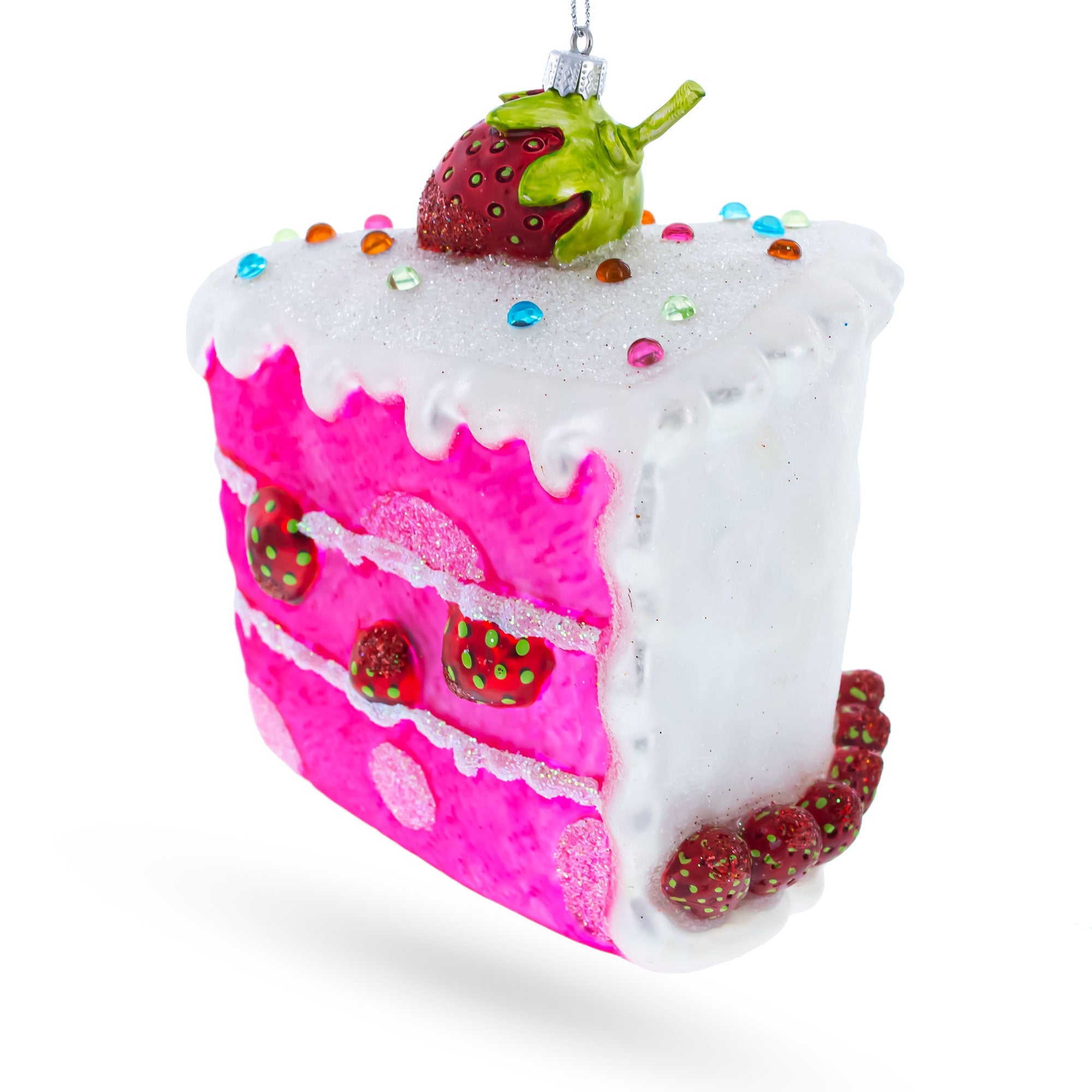 Piece of Strawberry Cake Glass Christmas Ornament