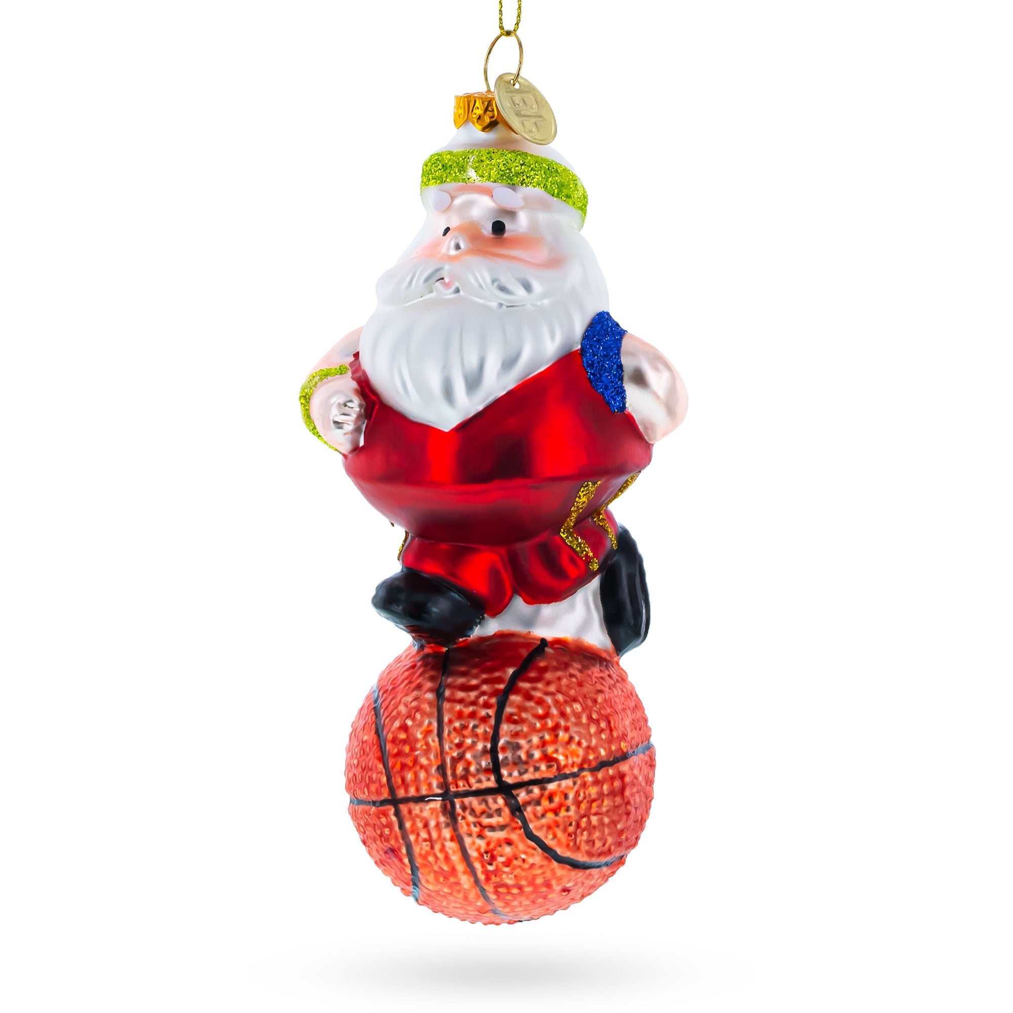 Santa the Basketball Player Glass Christmas Ornament