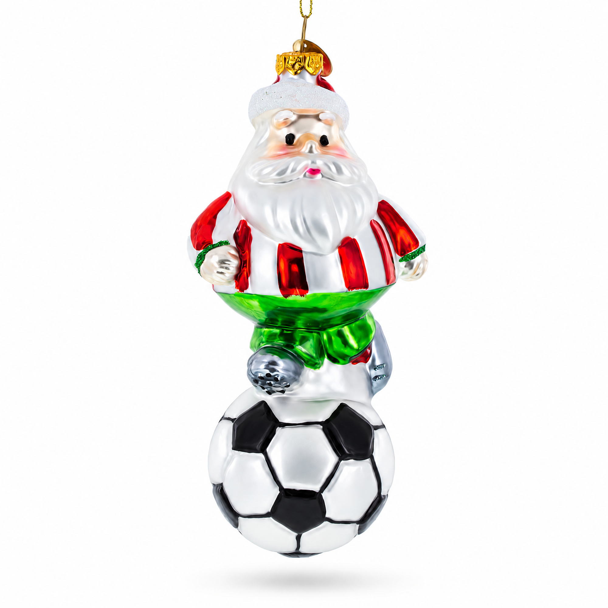 Santa the Soccer Player Glass Christmas Ornament