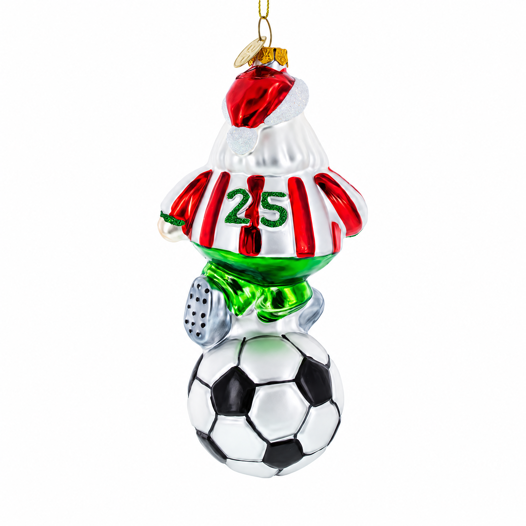 Santa the Soccer Player Glass Christmas Ornament