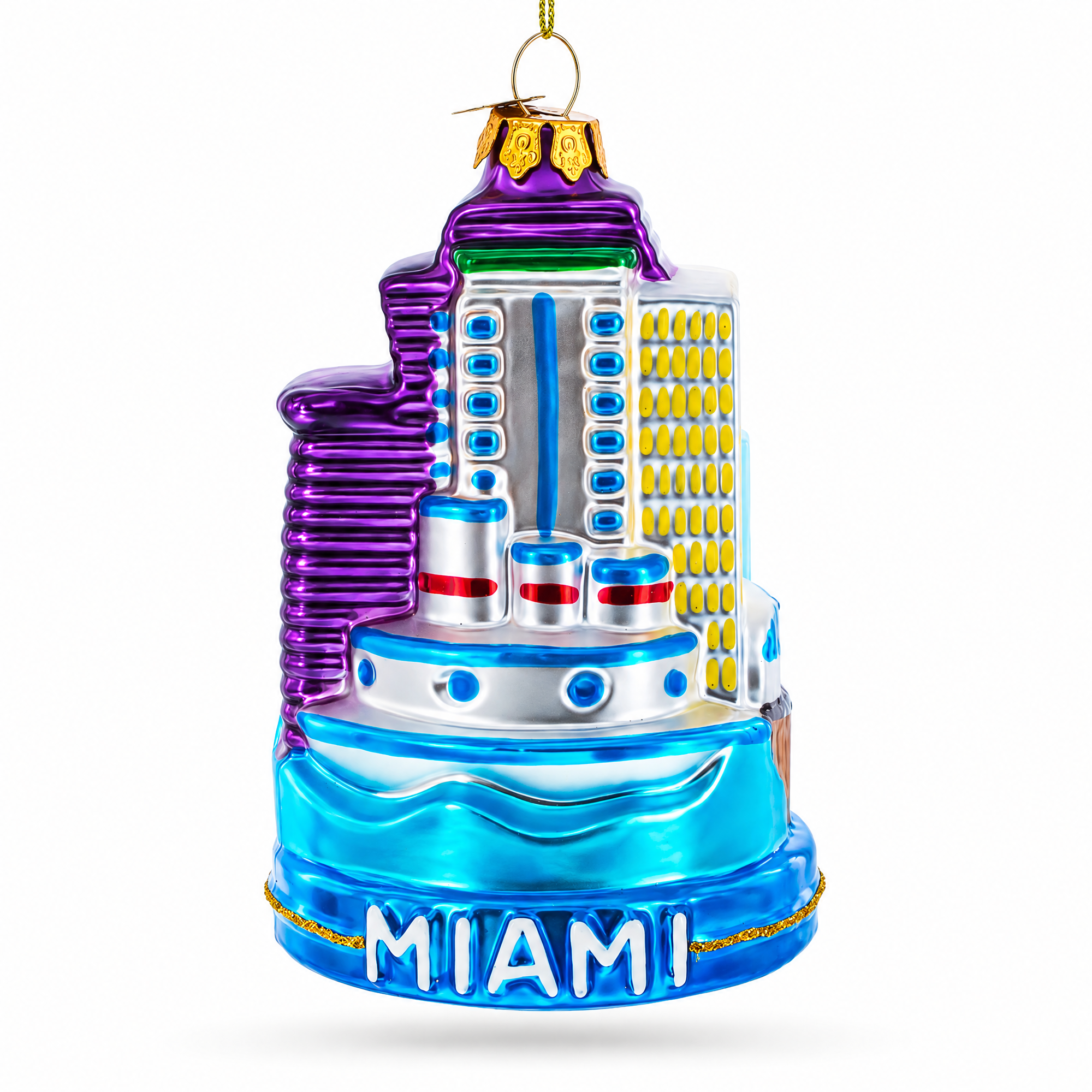 Landmarks of Miami, Florida Glass Christmas Ornament