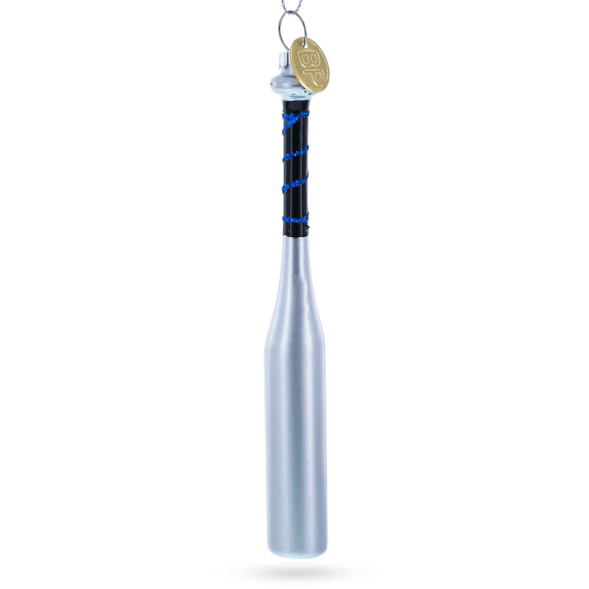 Silver Baseball Bat Glass Christmas Ornament