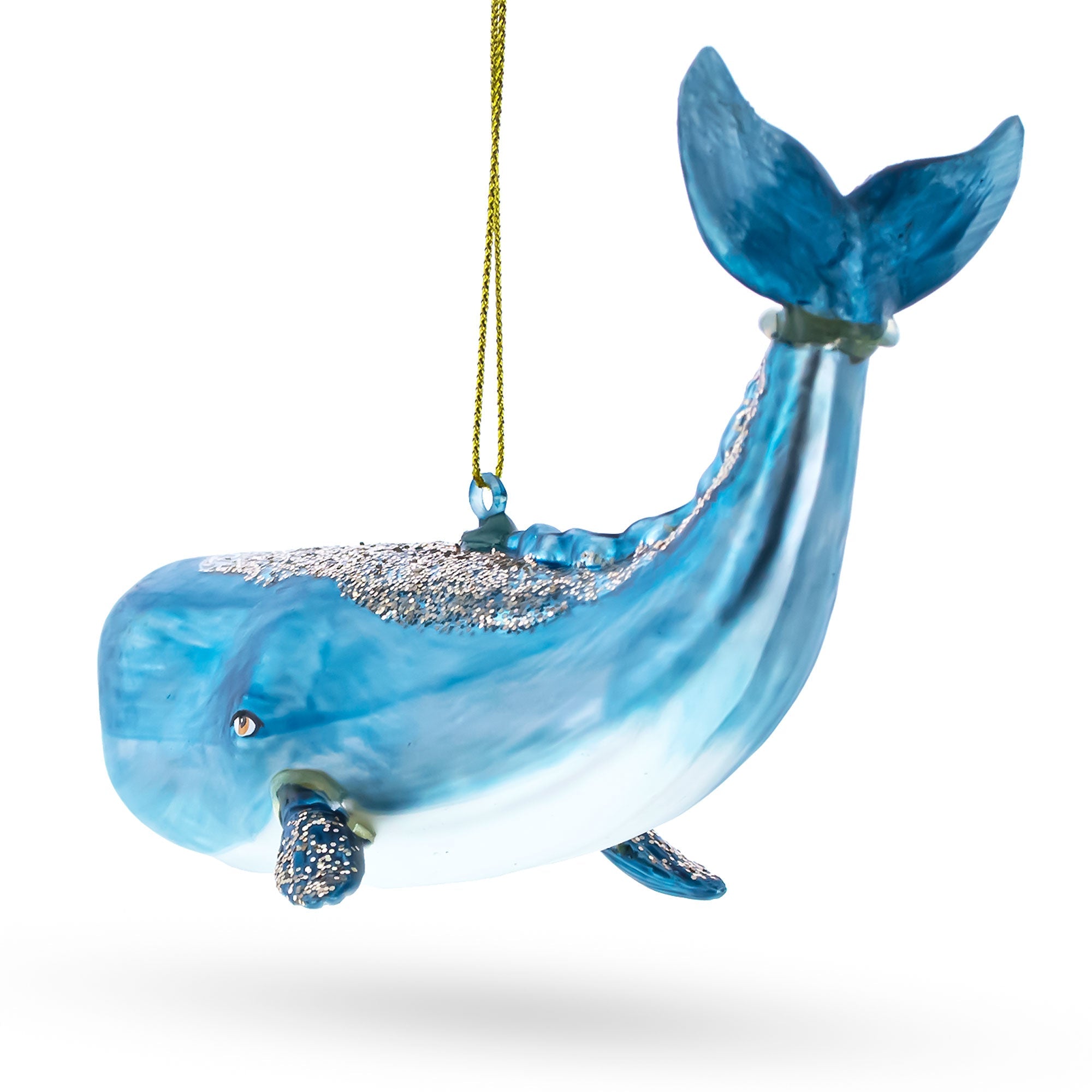 Glittered Whale Glass Christmas Ornament