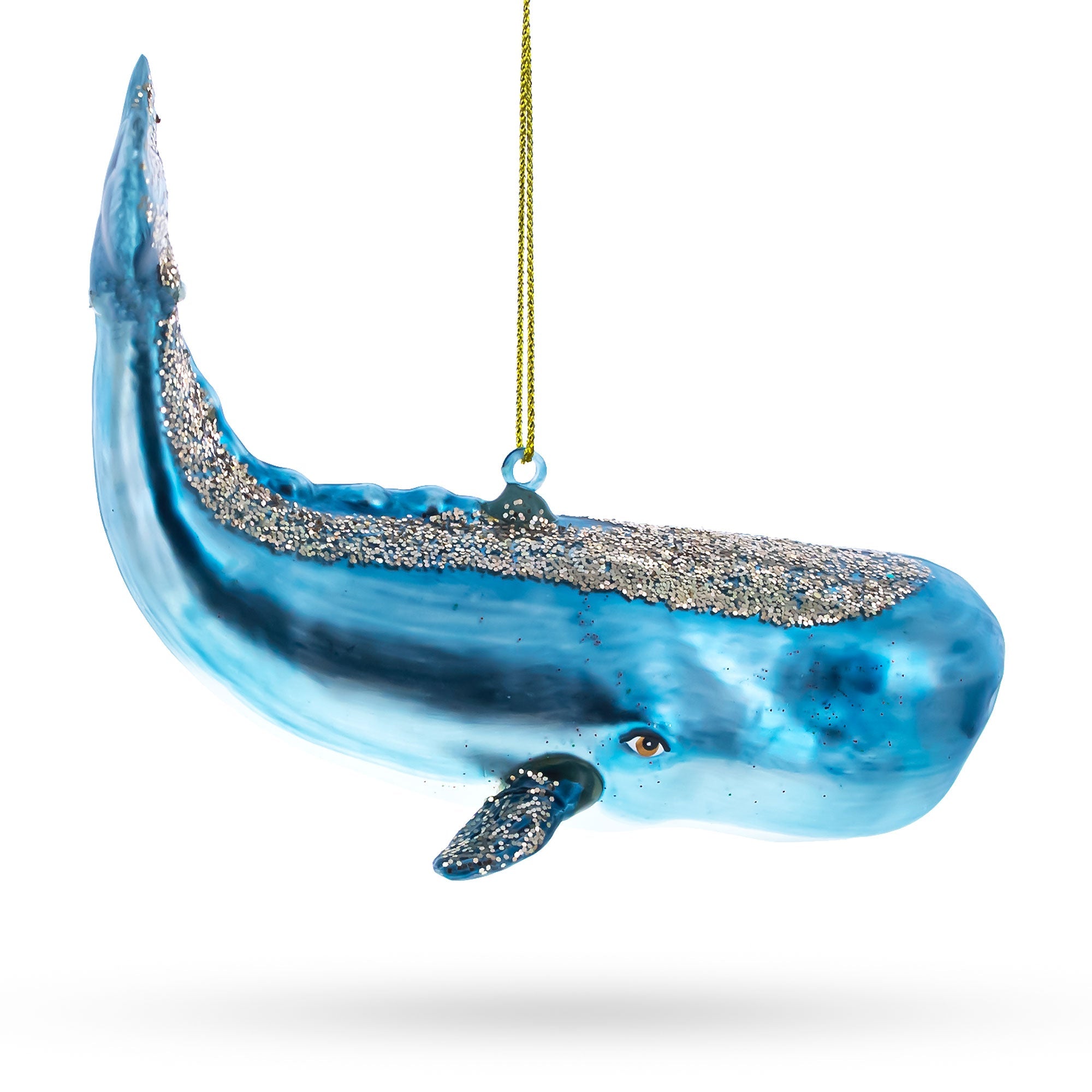 Glittered Whale Glass Christmas Ornament