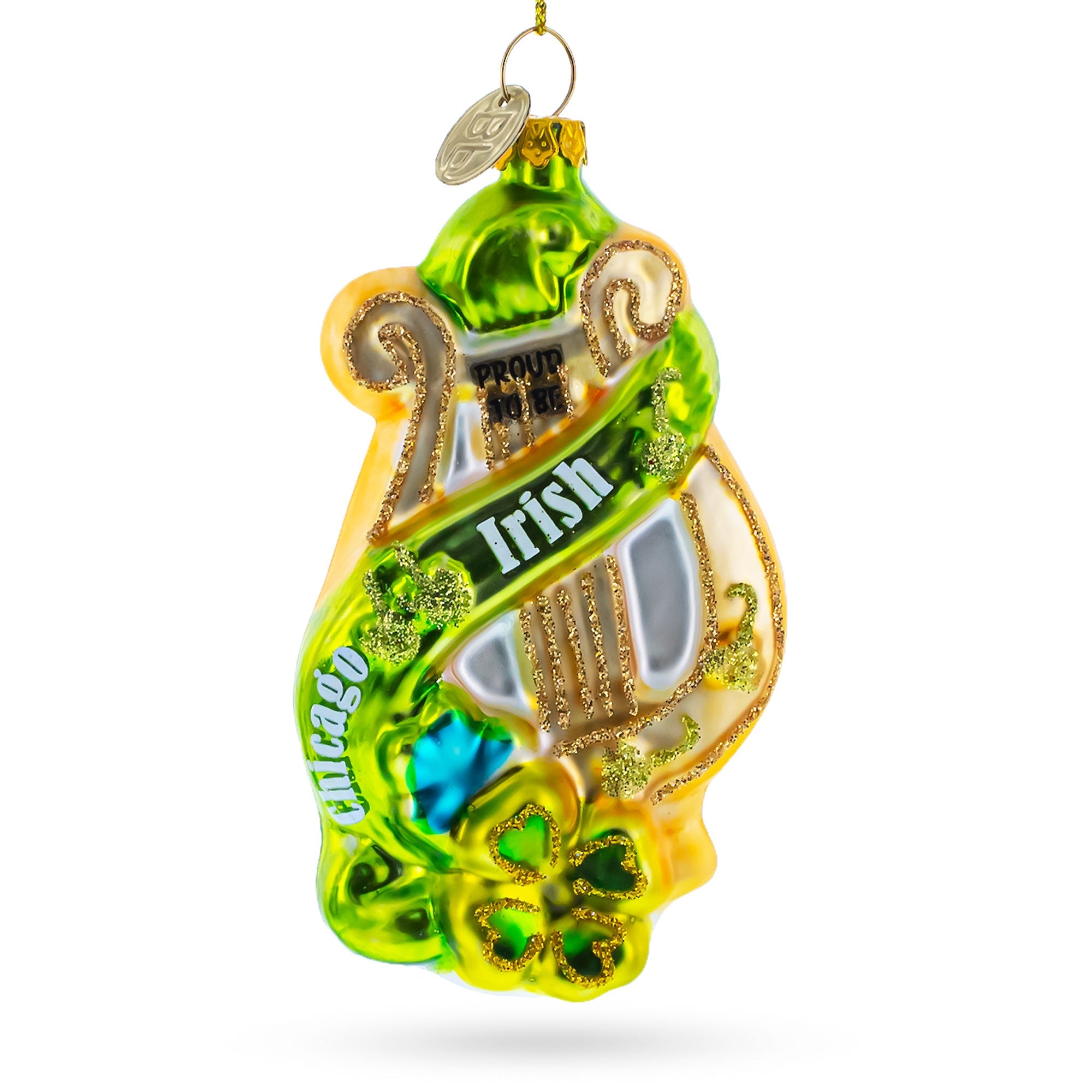 Irish Harp Glass Christmas Ornament