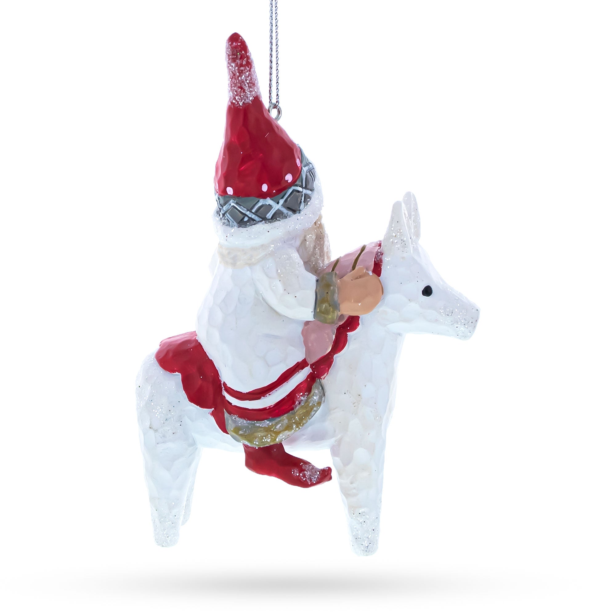 Santa Riding Horse Glass Christmas Ornament