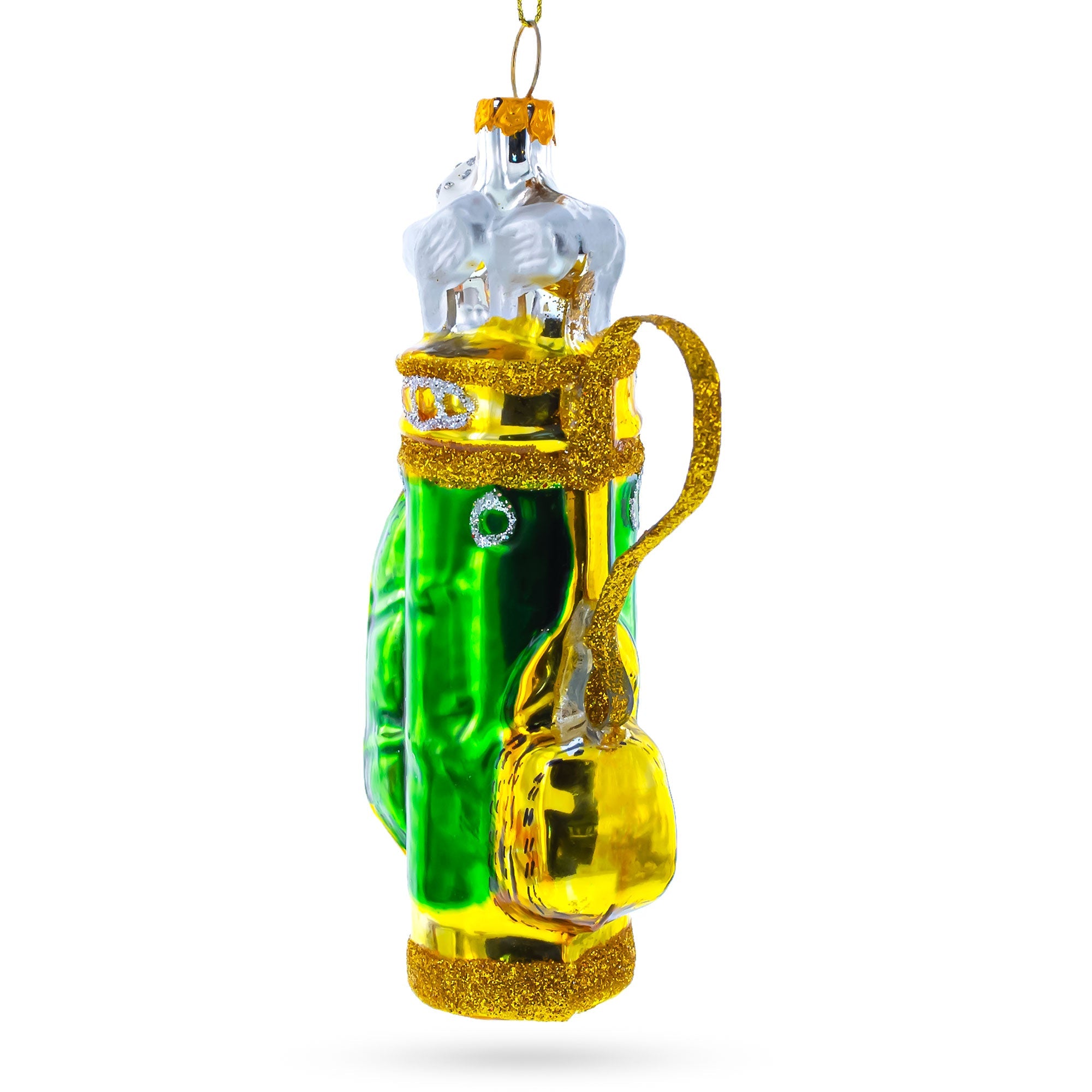 Golden Golf Bag Glass Christmas Ornament