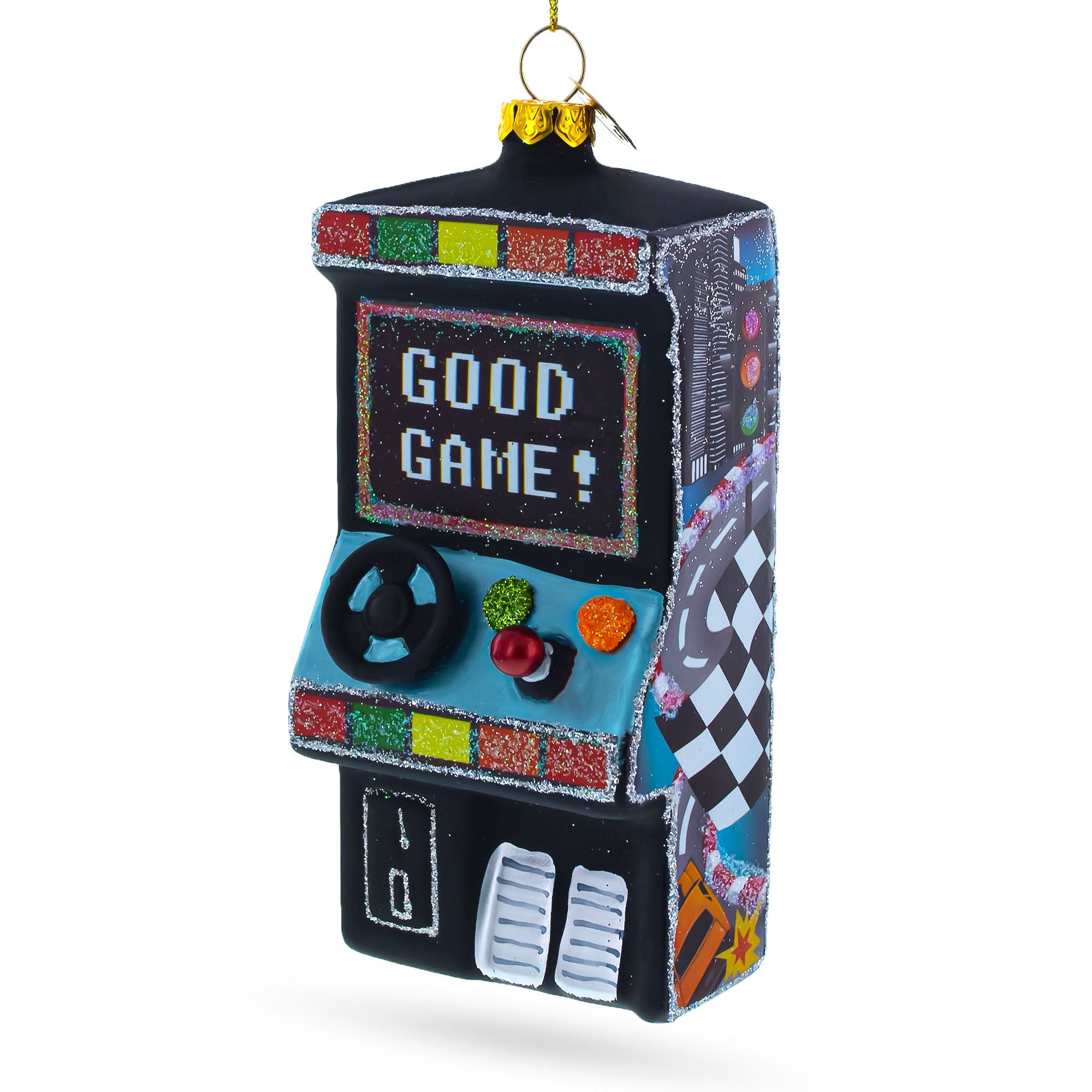 Retro Arcade Machine Glass Christmas Ornament