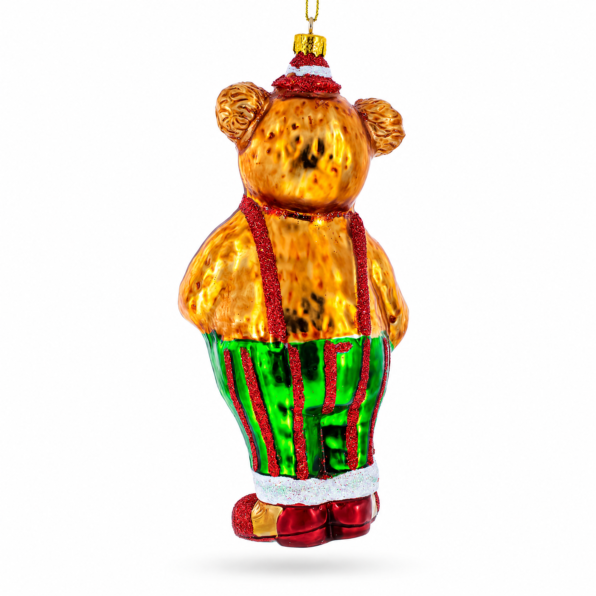 Bear Playing on Accordion Glass Christmas Ornament
