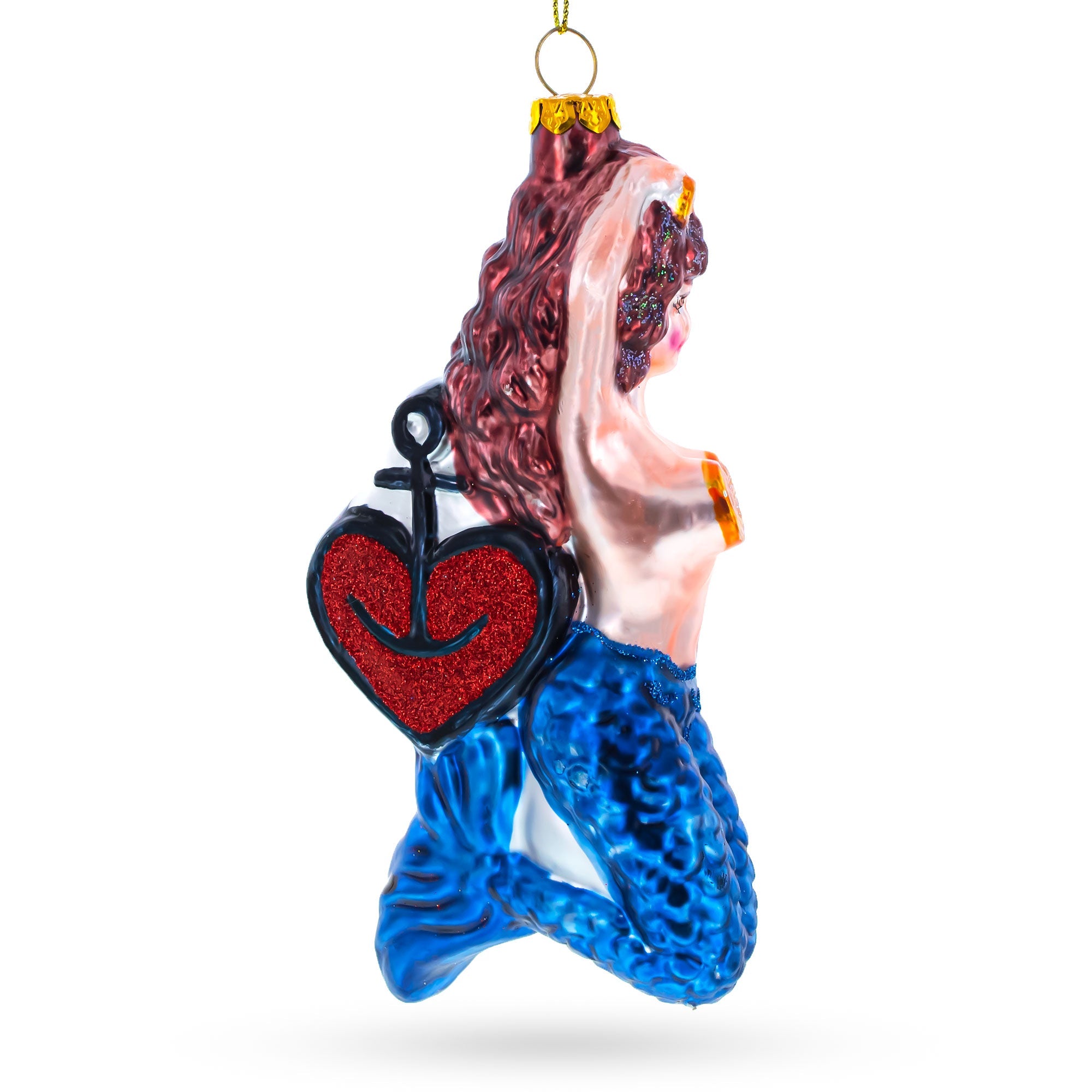 Mermaid Anchor Glass Christmas Ornament