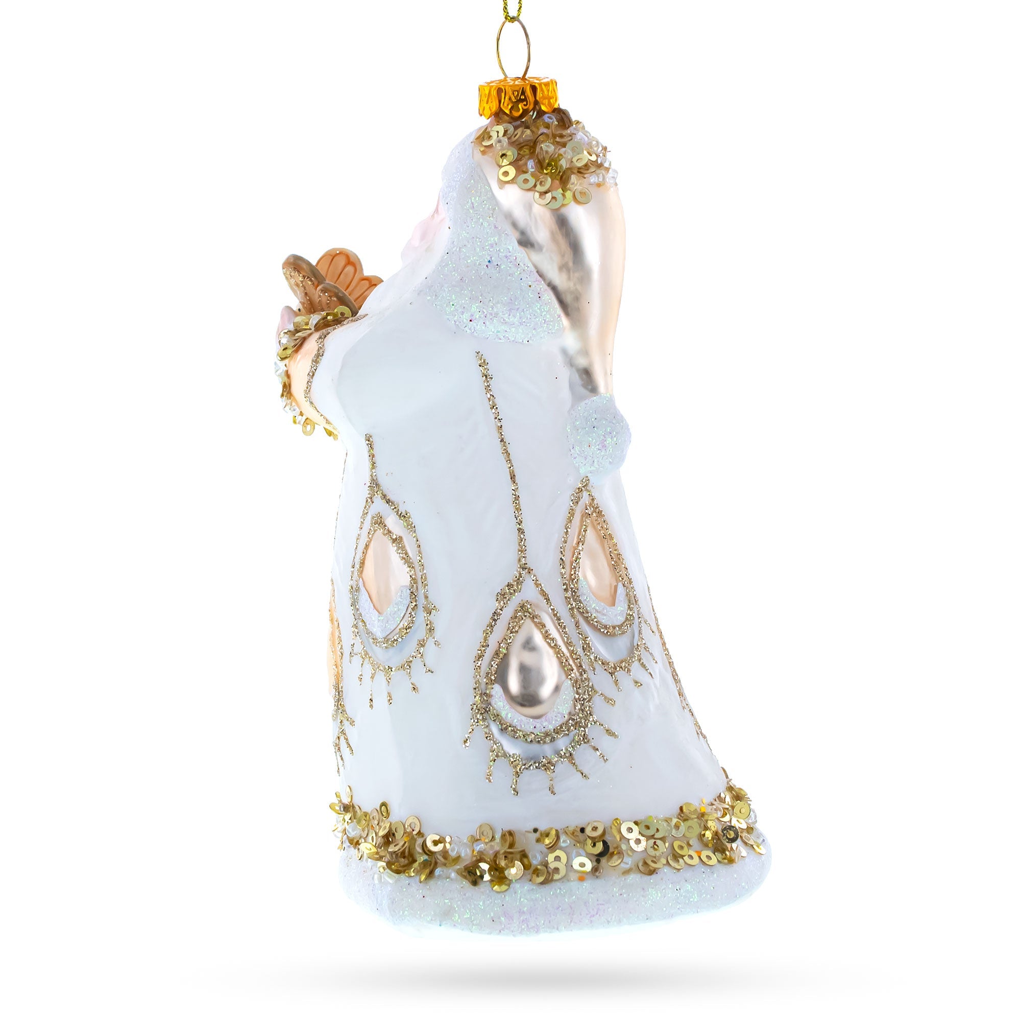 Santa in White Coat Glass Christmas Ornament