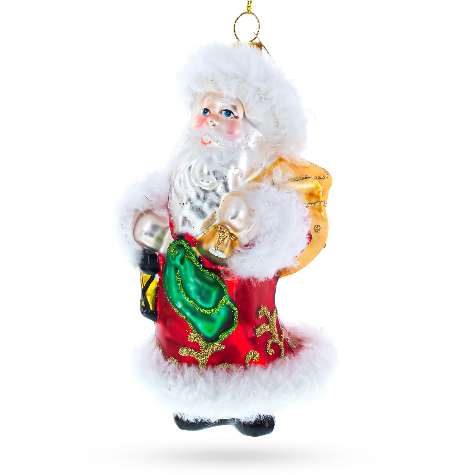 Santa in Fur Coat Glass Christmas Ornament