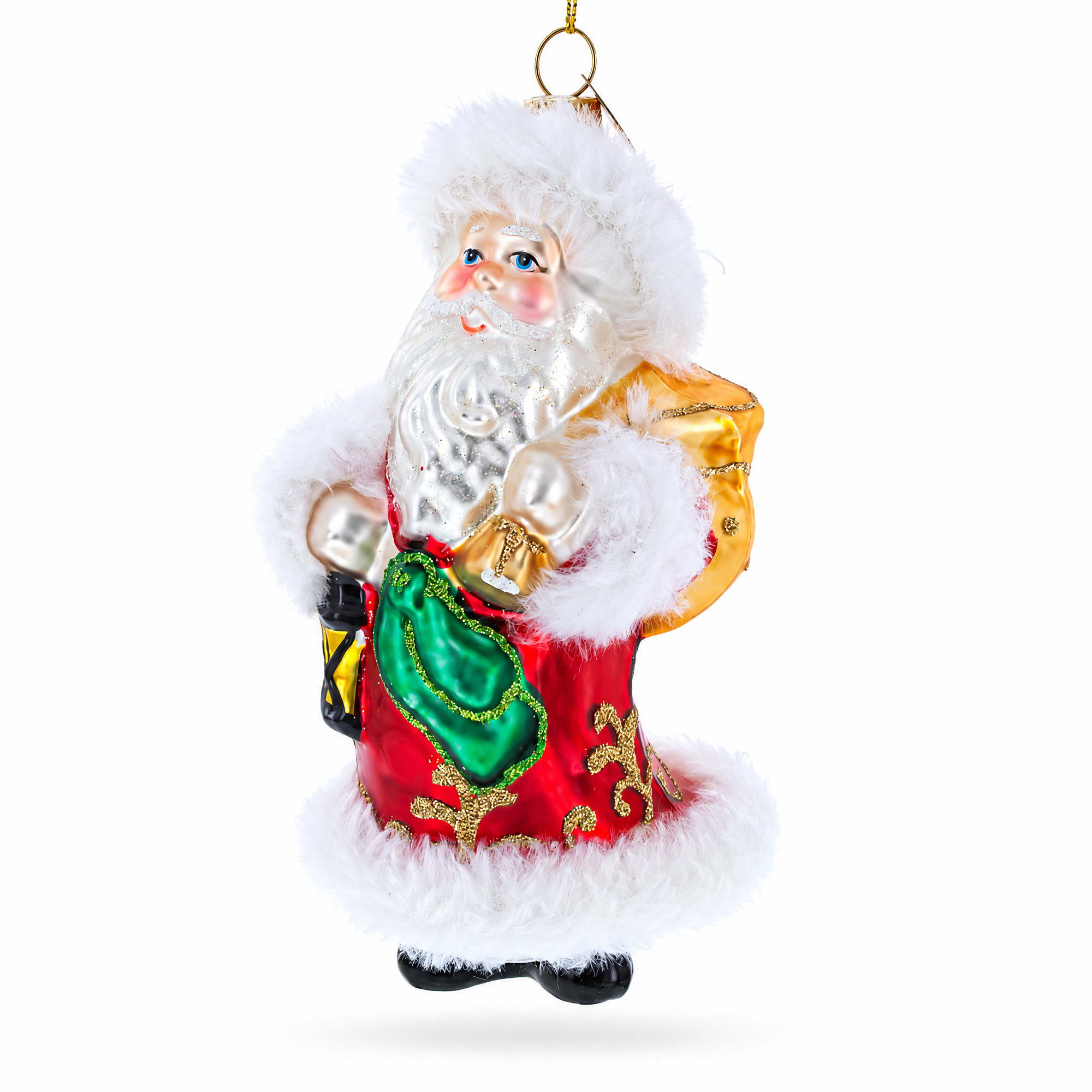 Santa in Fur Coat Glass Christmas Ornament