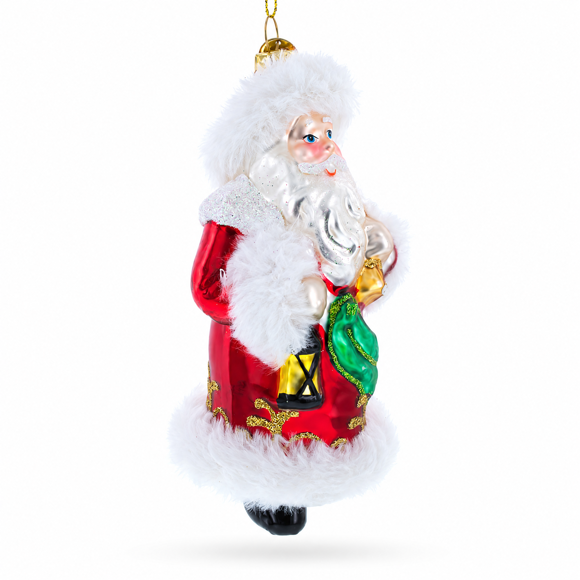 Santa in Fur Coat Glass Christmas Ornament