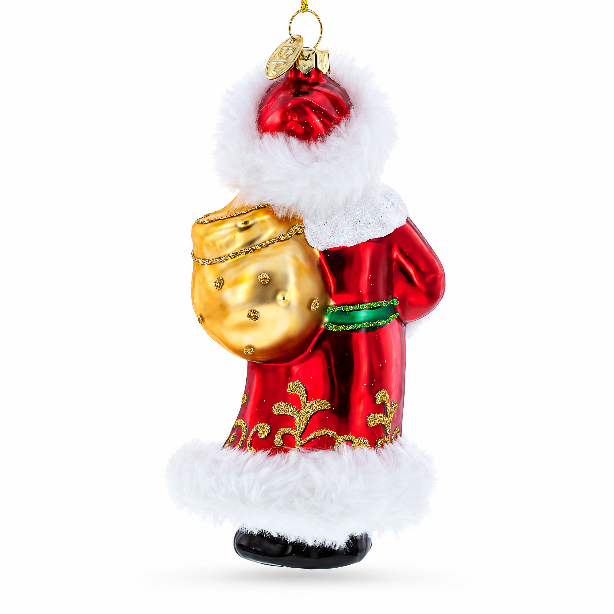 Santa in Fur Coat Glass Christmas Ornament