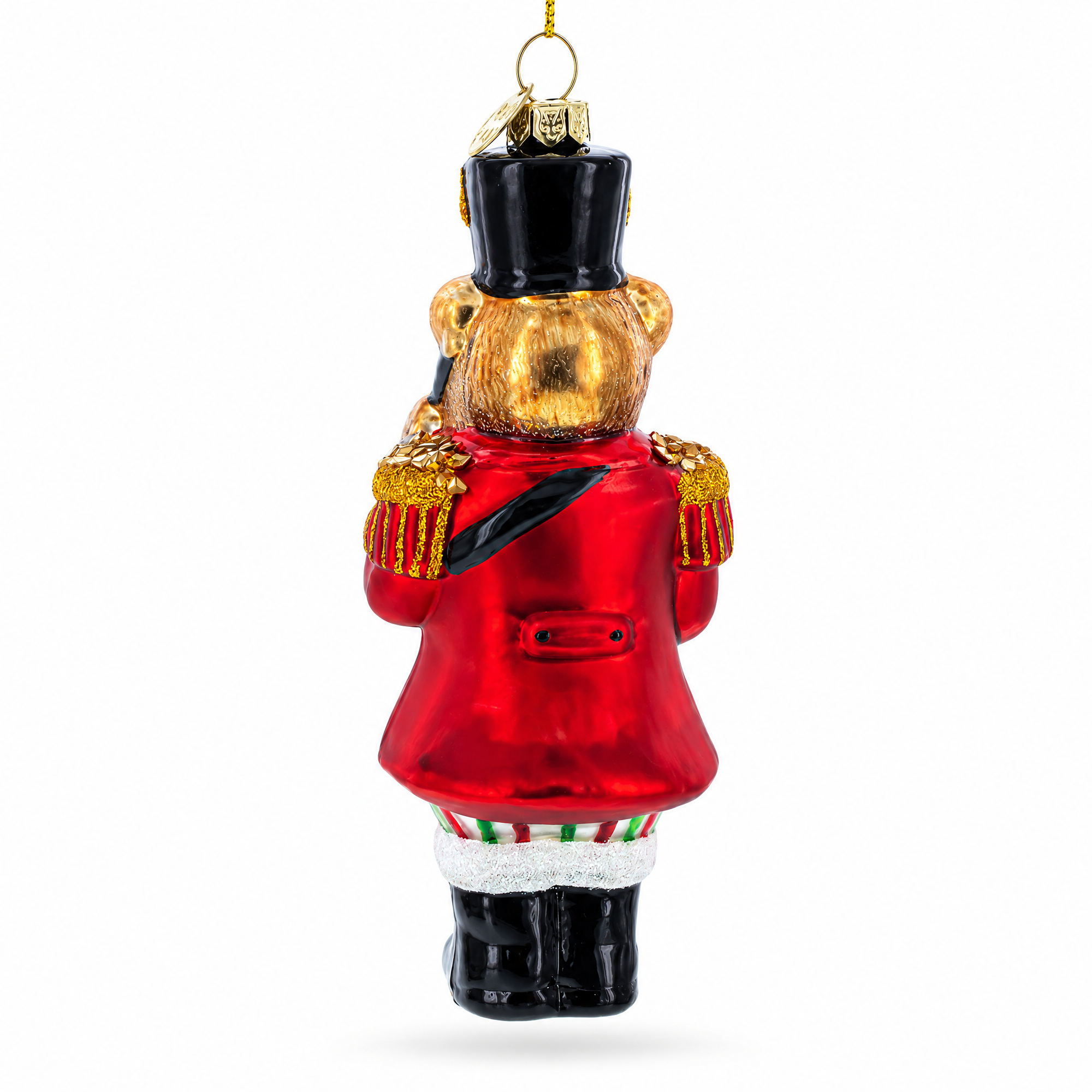 Teddy Bear Drummer Glass Christmas Ornament