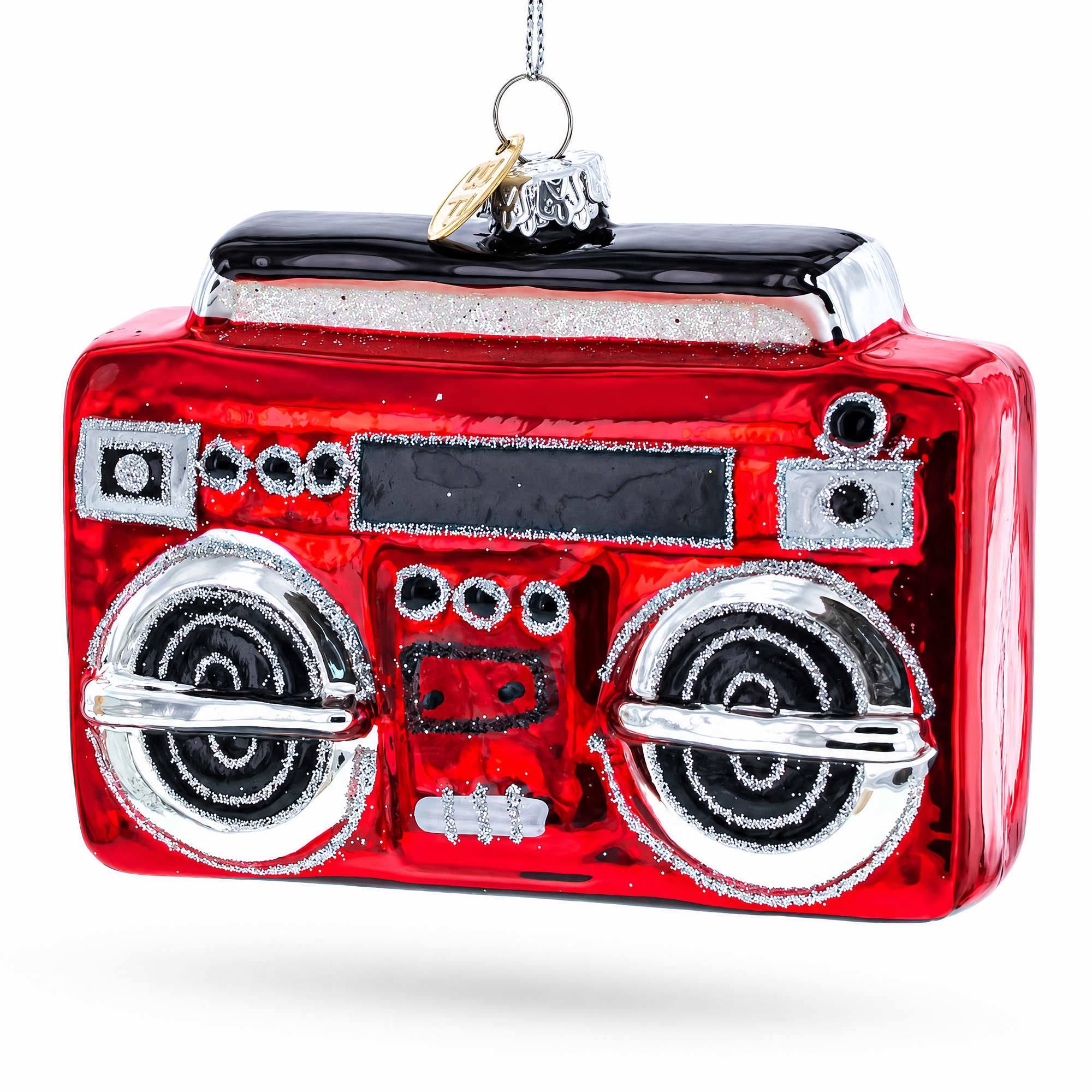 Retro Cassette Player Glass Christmas Ornament