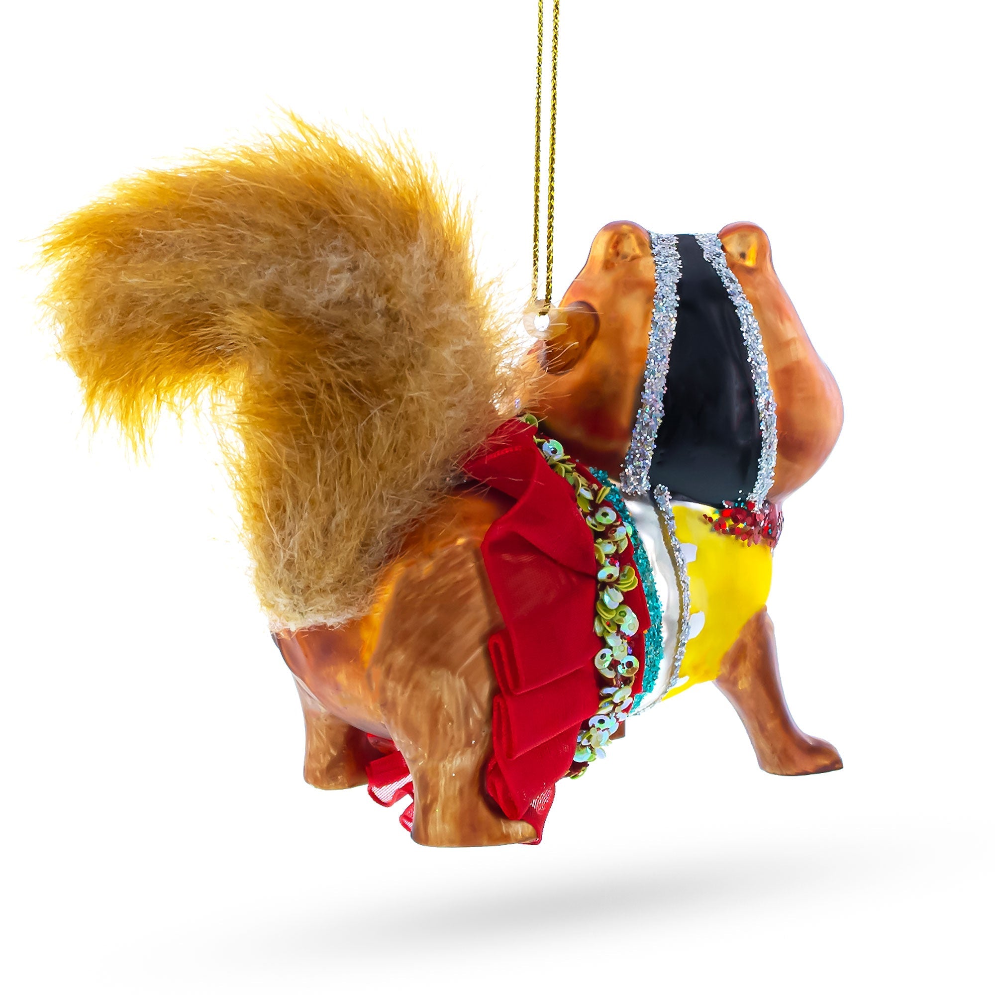 Chipmunk Wearing Dress Glass Christmas Ornament