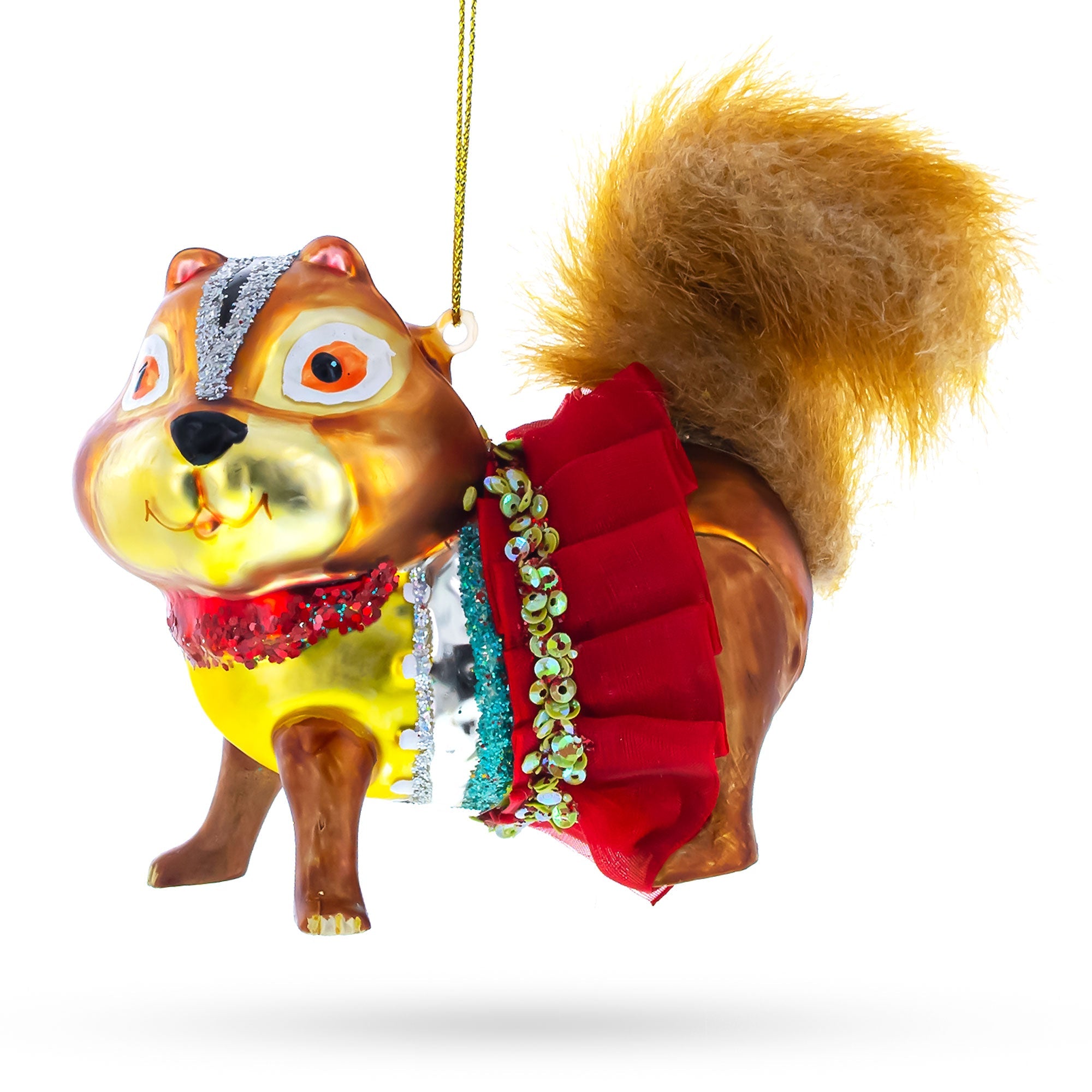 Chipmunk Wearing Dress Glass Christmas Ornament