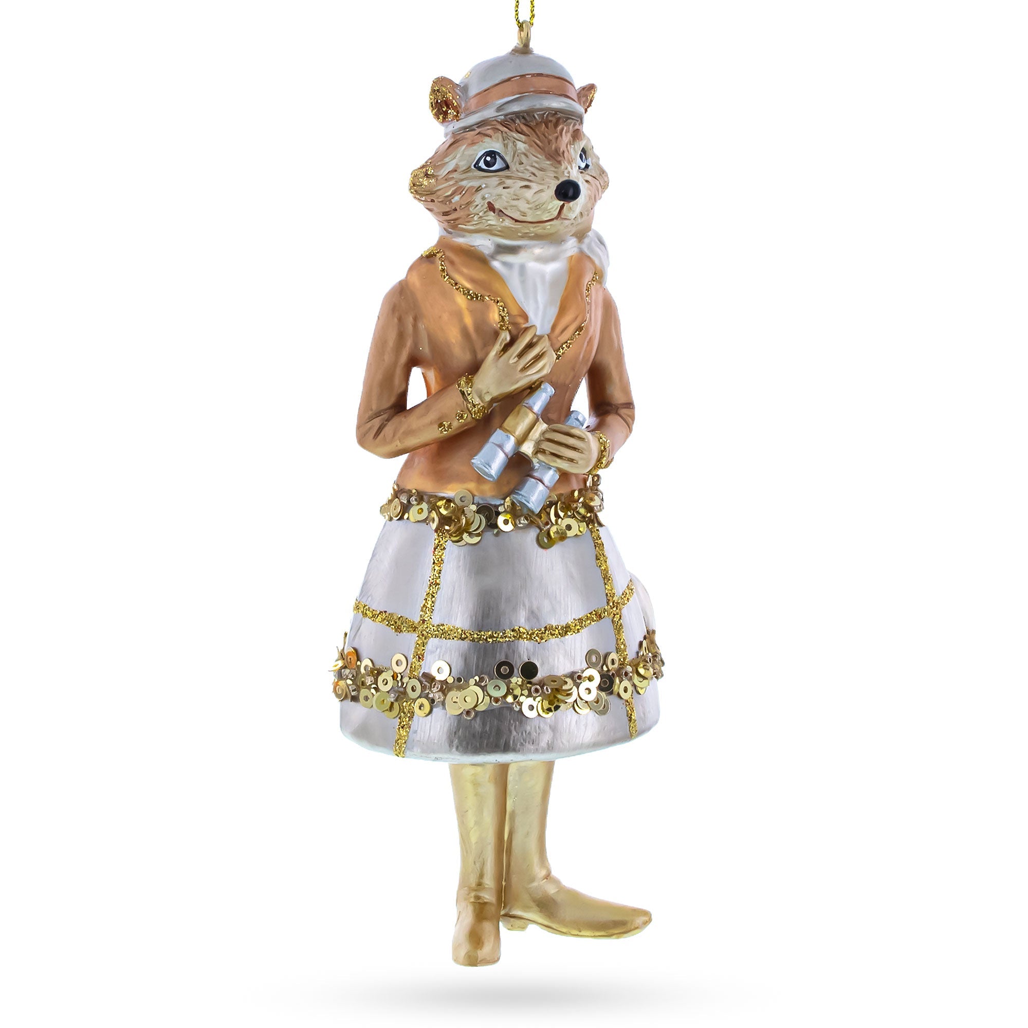 Fox with Binoculars Glass Christmas Ornament