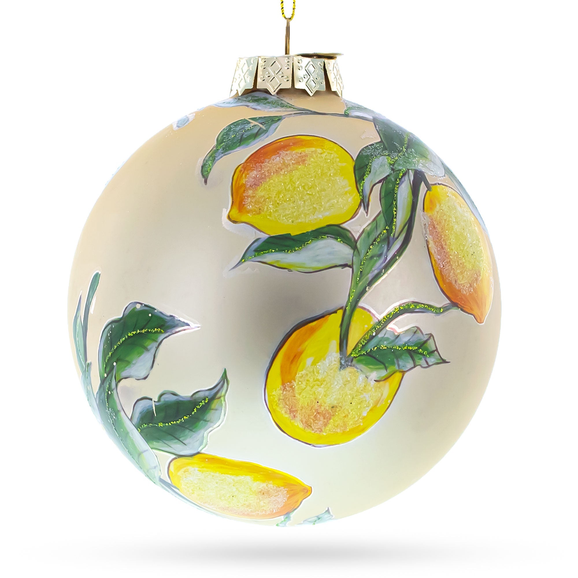Lemons on a Tree Branch Glass Christmas Ornament