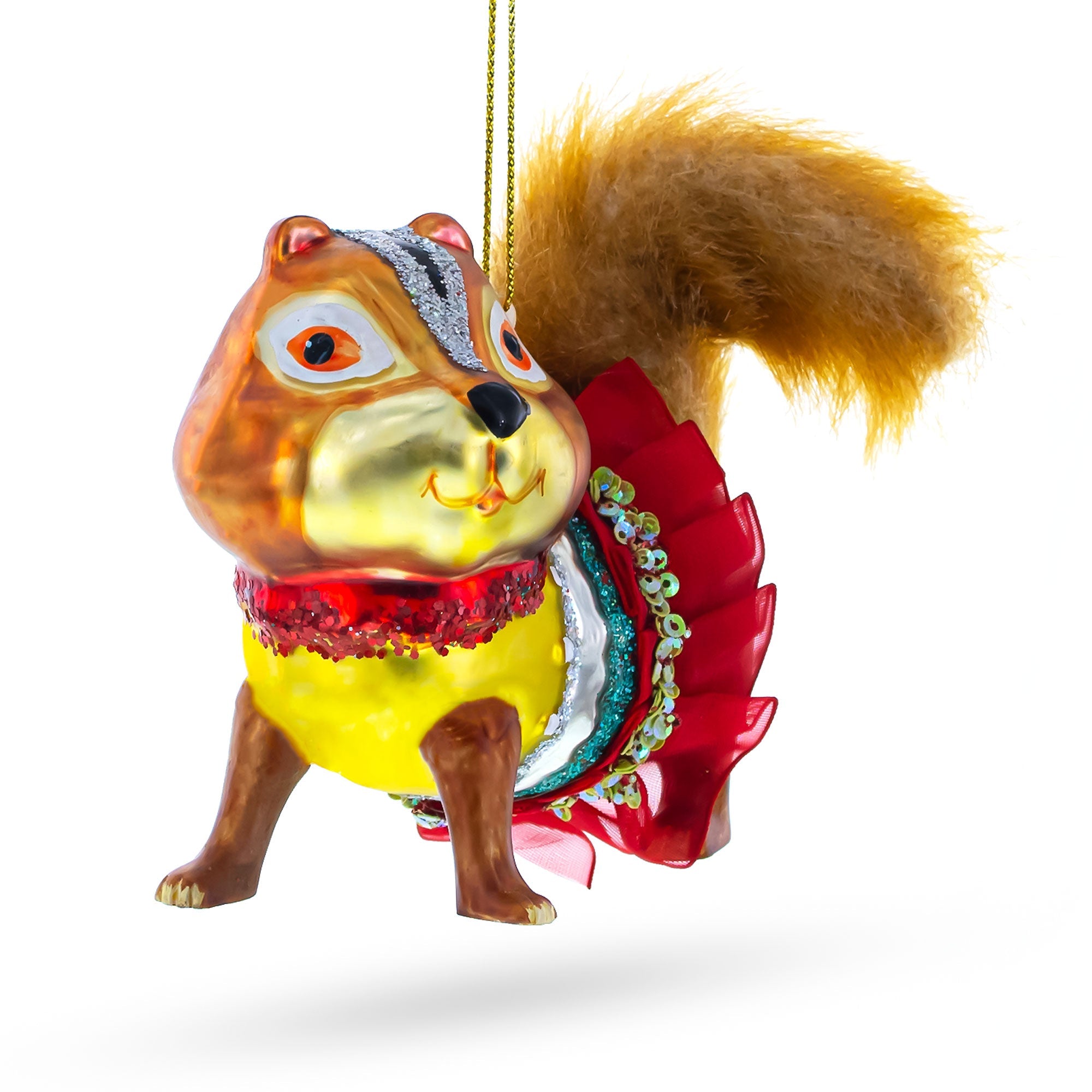 Chipmunk Wearing Dress Glass Christmas Ornament
