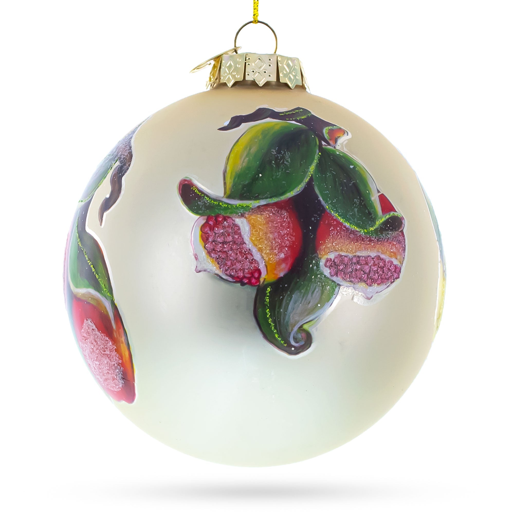 Lemons and Pomegranate on a Branch Glass Christmas Ornament