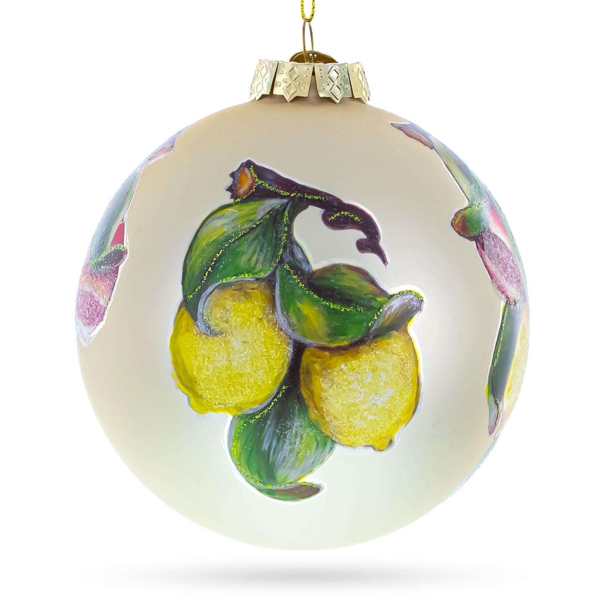 Lemons and Pomegranate on a Branch Glass Christmas Ornament