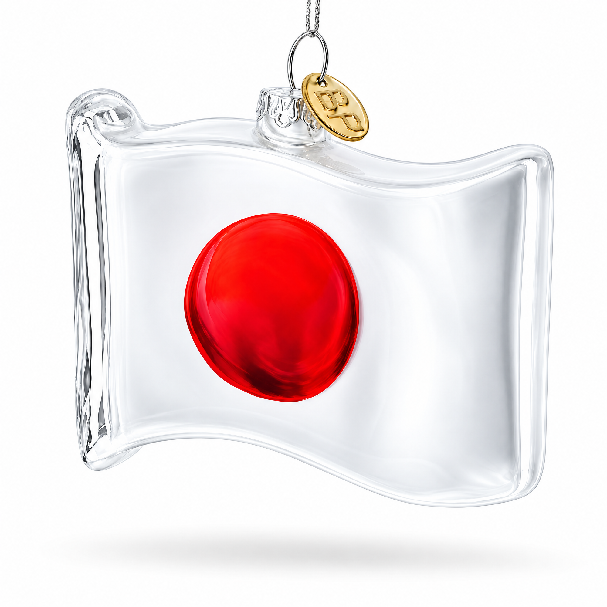 Waving Flag of Japan Glass Christmas Ornament