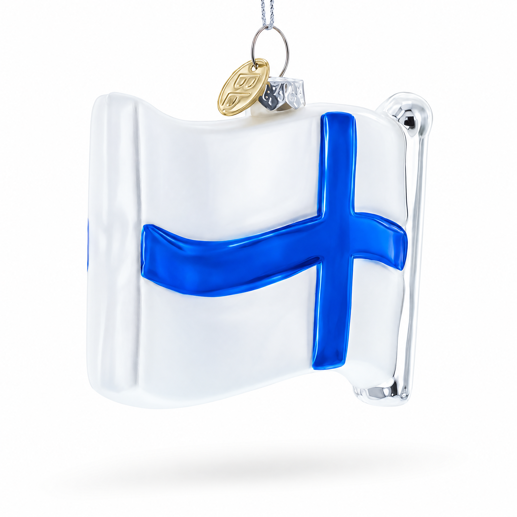 Waving Flag of Finland Glass Christmas Ornament